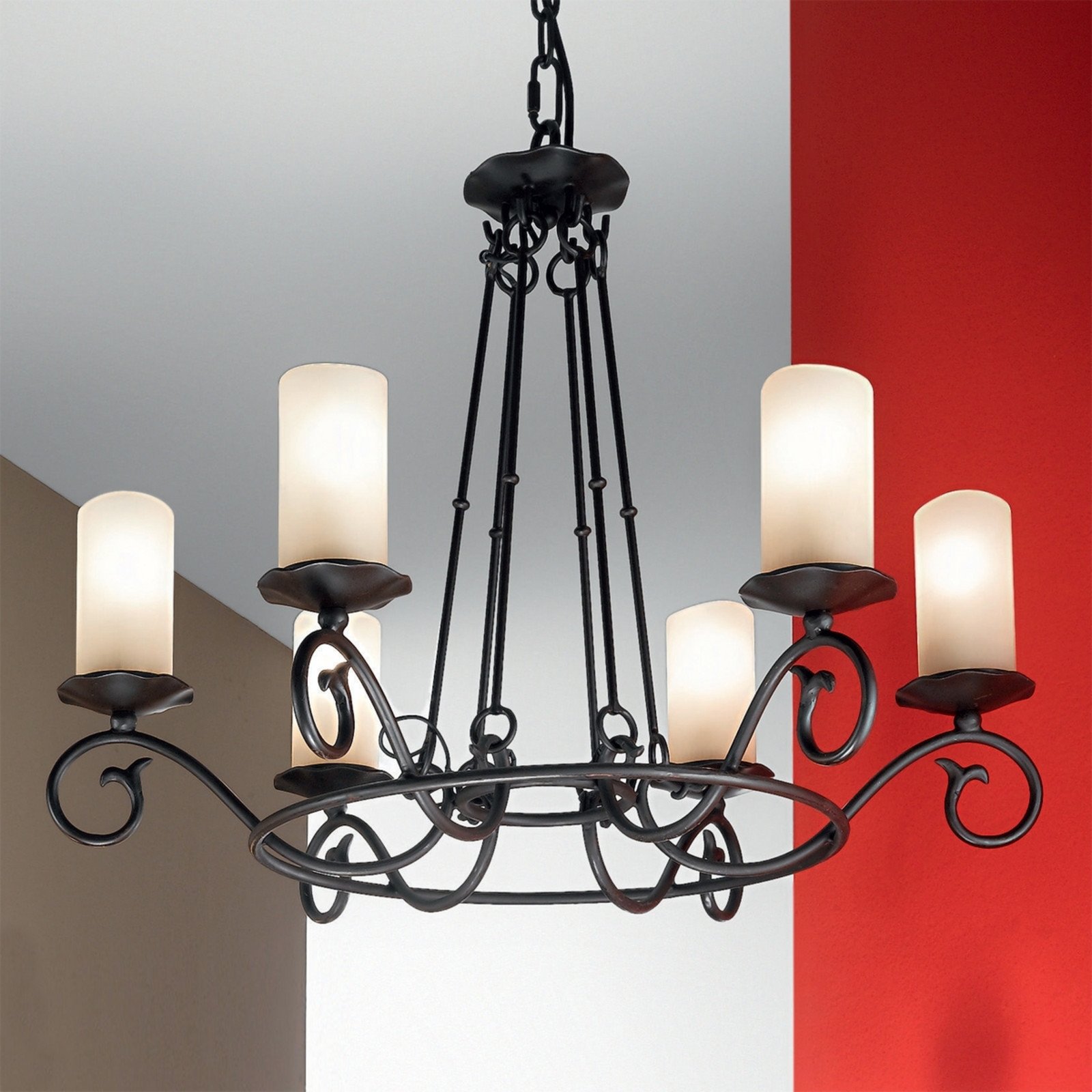 ORION Candelabru Bente 6 becuri - Camera de zi / sufragerie - Casă de țară / Rustic - negru alb crem - Metal