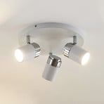 Lindby spot Kardo, rond, 3 lampes, blanc, métal, IP44