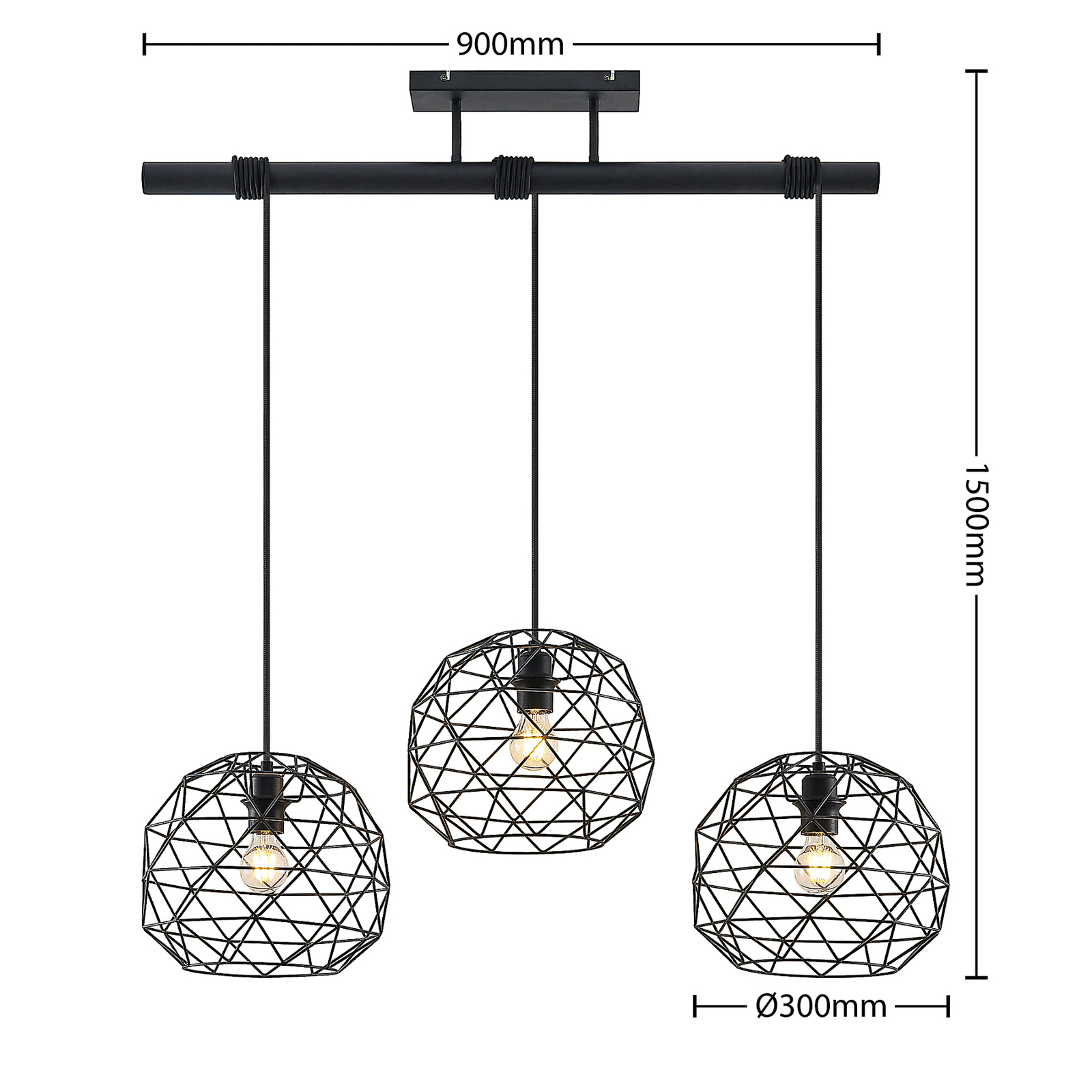 Lindby Paridimo hanging light in steel, 3-bulb