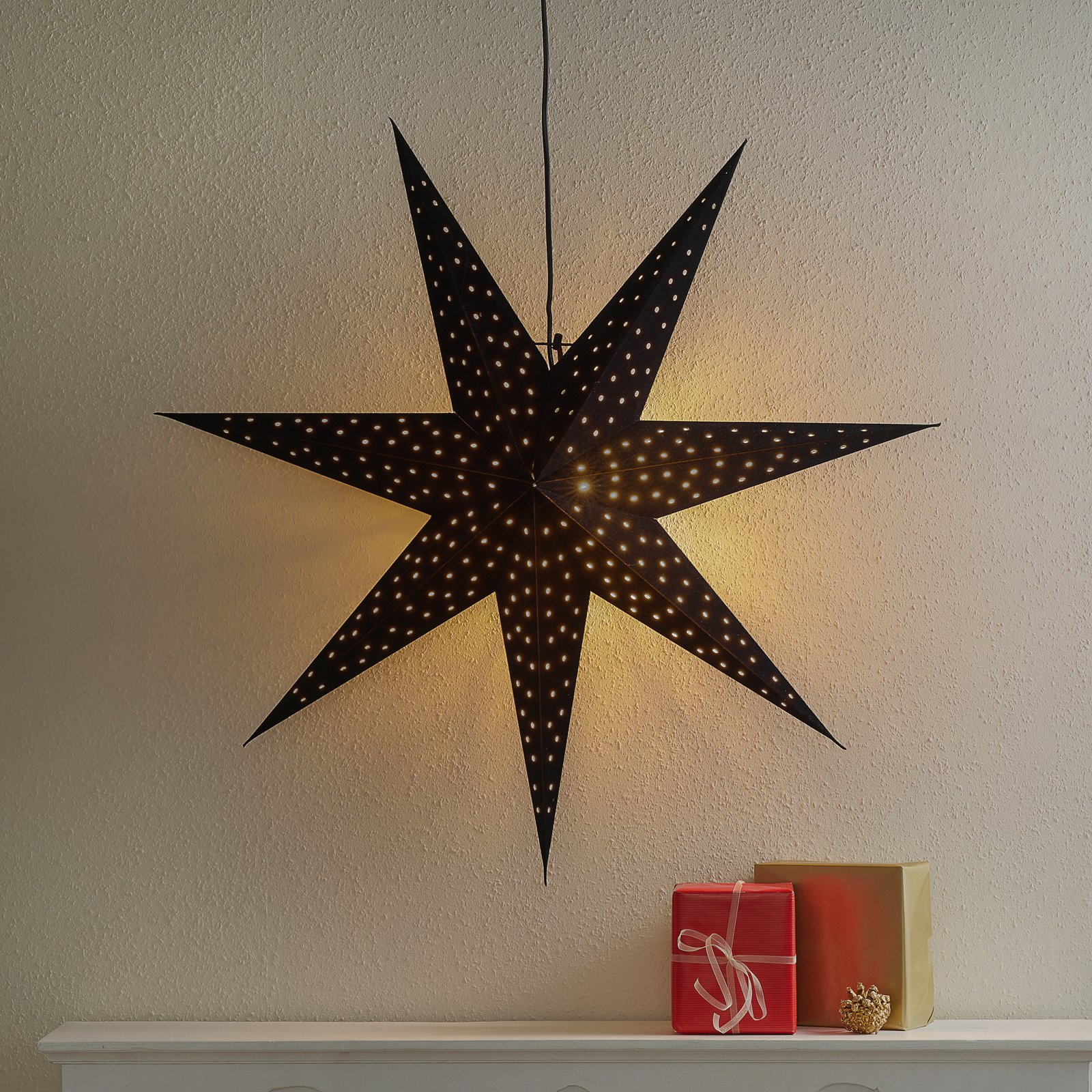 Estrella Clara para colgar, aspecto terciopelo Ø 75 cm, negro