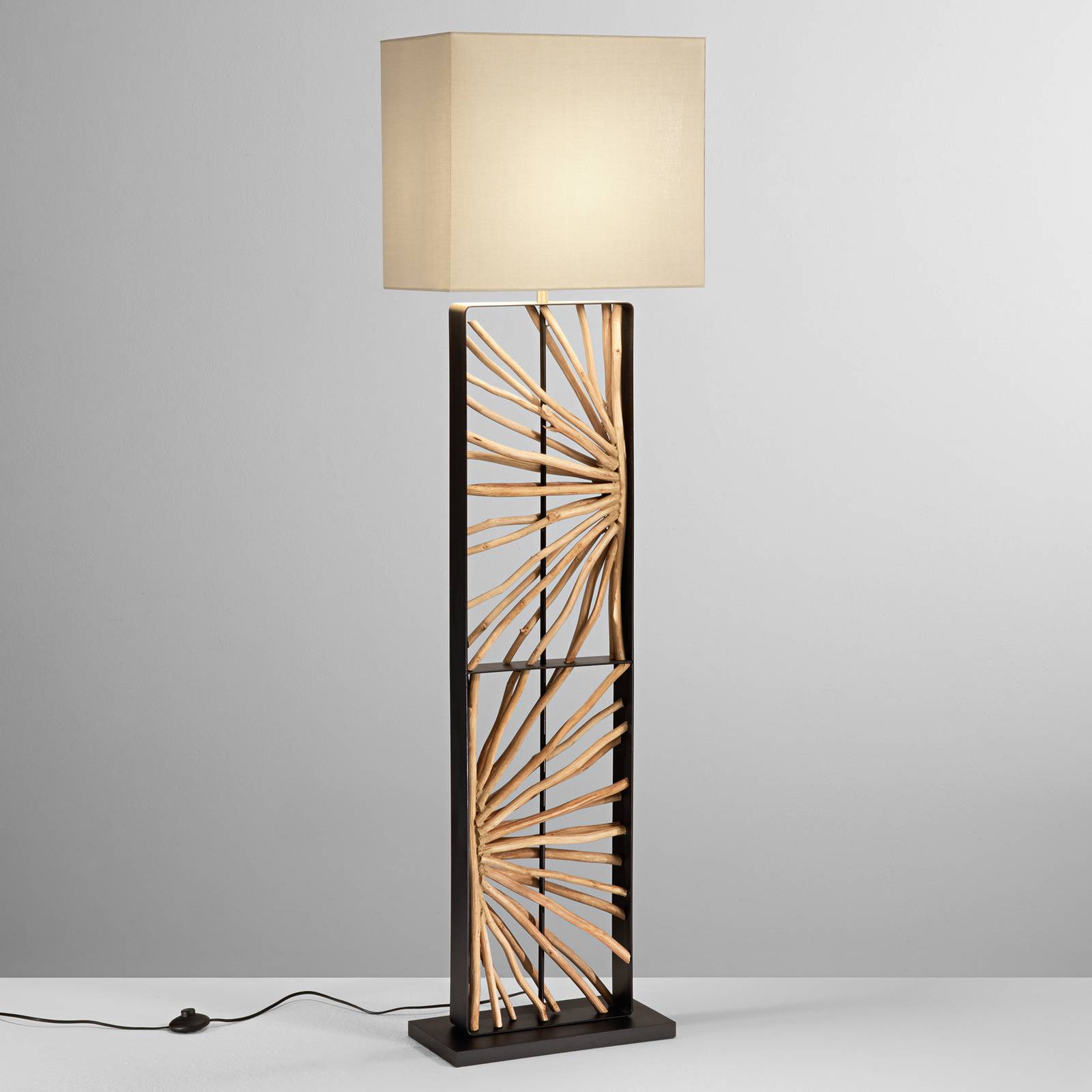  Luce Ambiente Design Stehlampe Ethernal Schwarz/holz/weiß Höhe 165 Cm Holz/stoff 