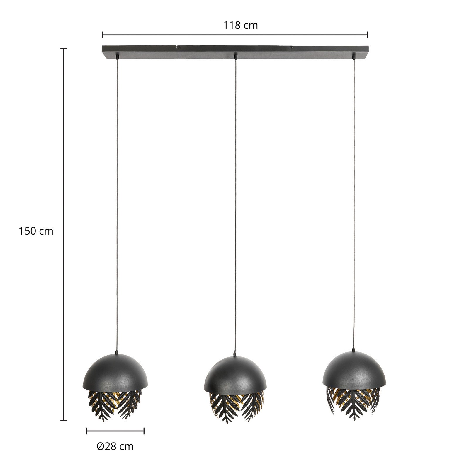 Lucande Aparas lampă suspendată aspect frunză 3 becuri - Camera de zi / sufragerie - design - negru auriu - Metal