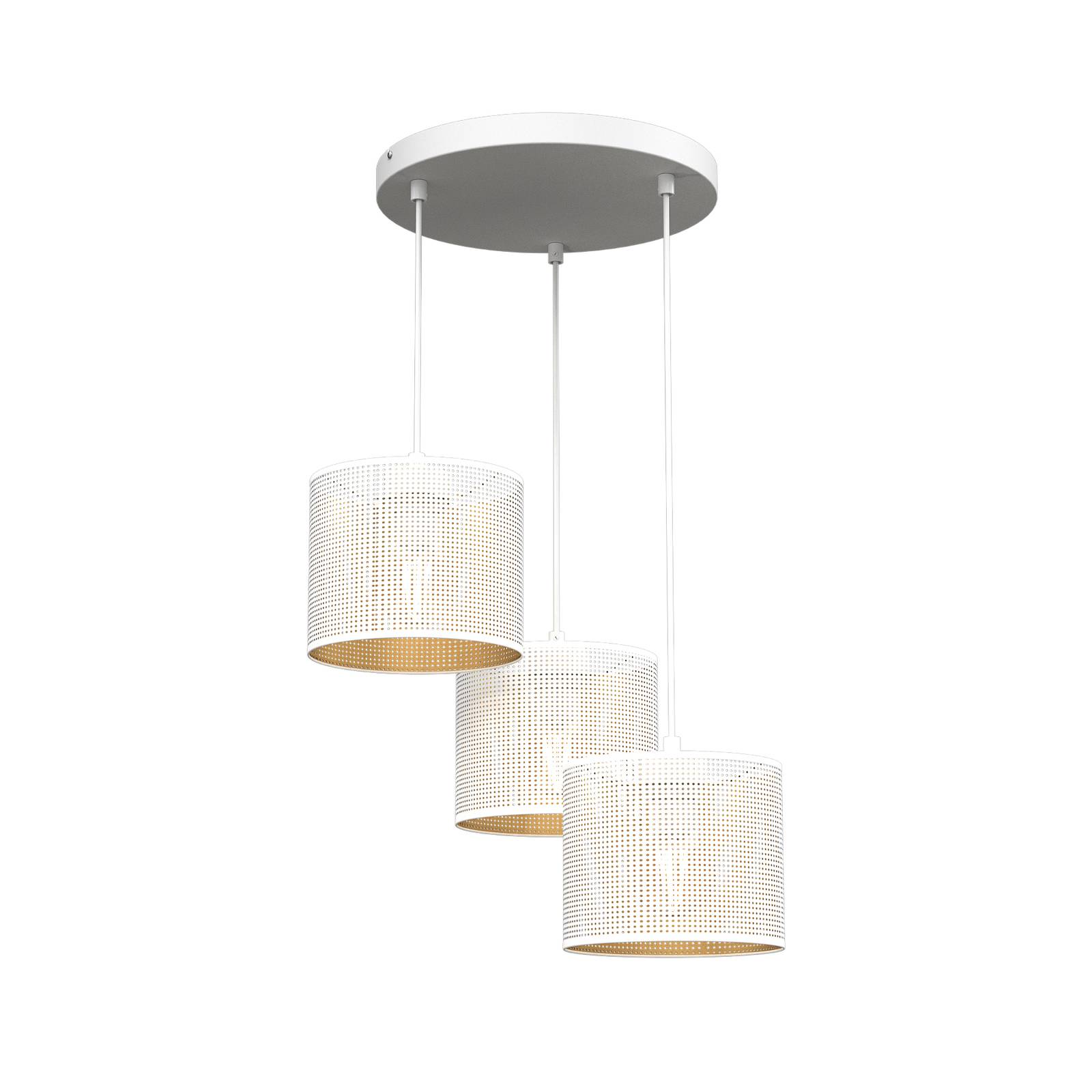 luminex suspension jovin, 3 lampes, ronde, blanche/dorée
