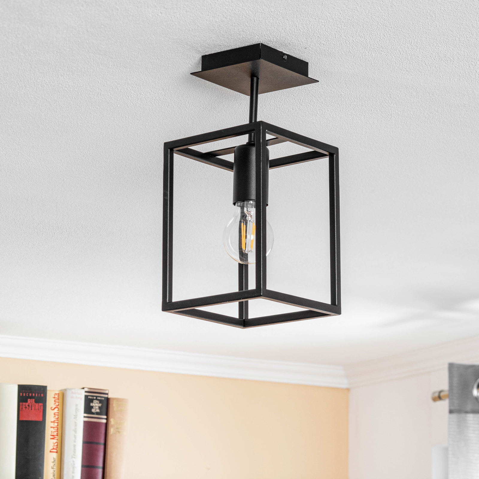 Crate ceiling light made of steel, one-bulb