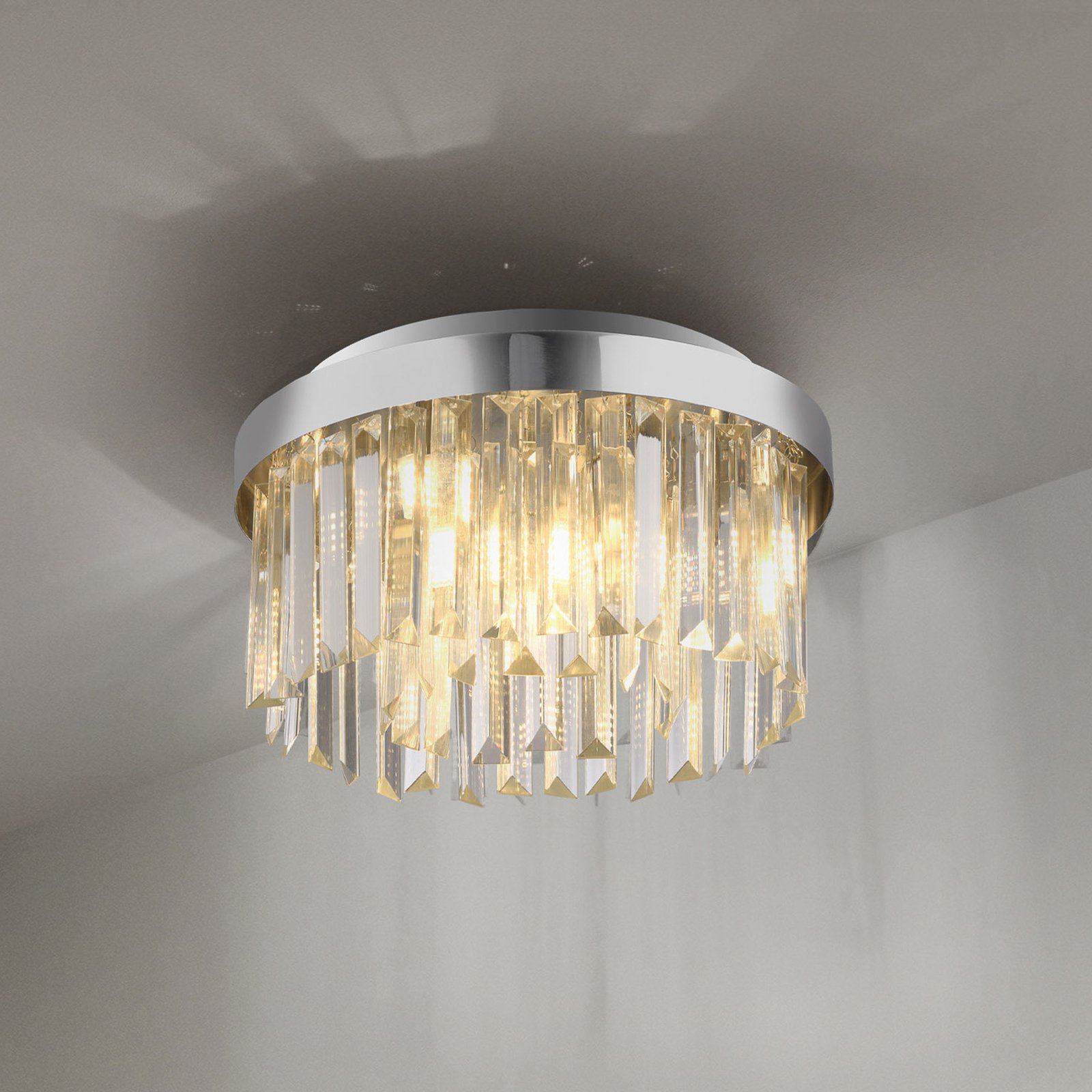 JUST LIGHT. Kulunka ceiling lamp, crystal glass, chrome