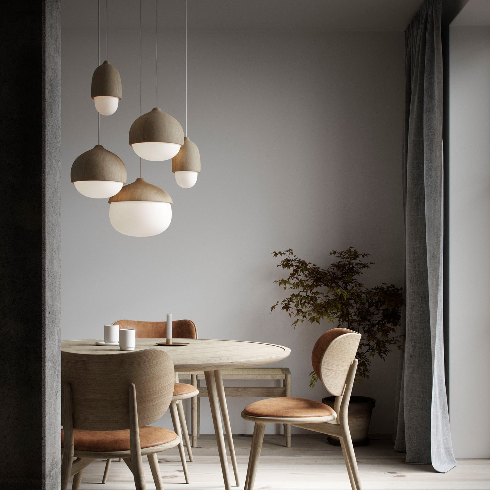 Terho Pendel Large Natural/White Opal - Mater Terho L - Stue - Design - Tre - Med en lyskilde