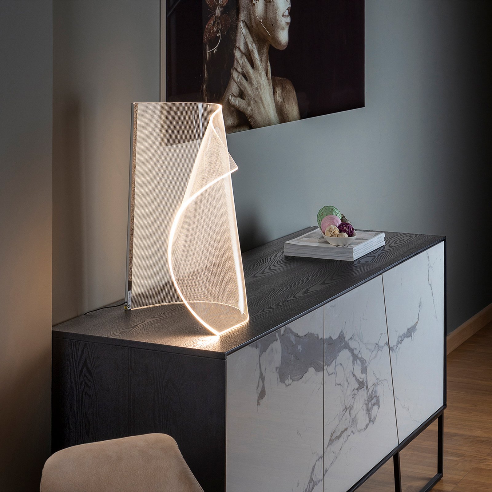 Velos II LED stolní lampa, chrom, stmívač, kov, plast