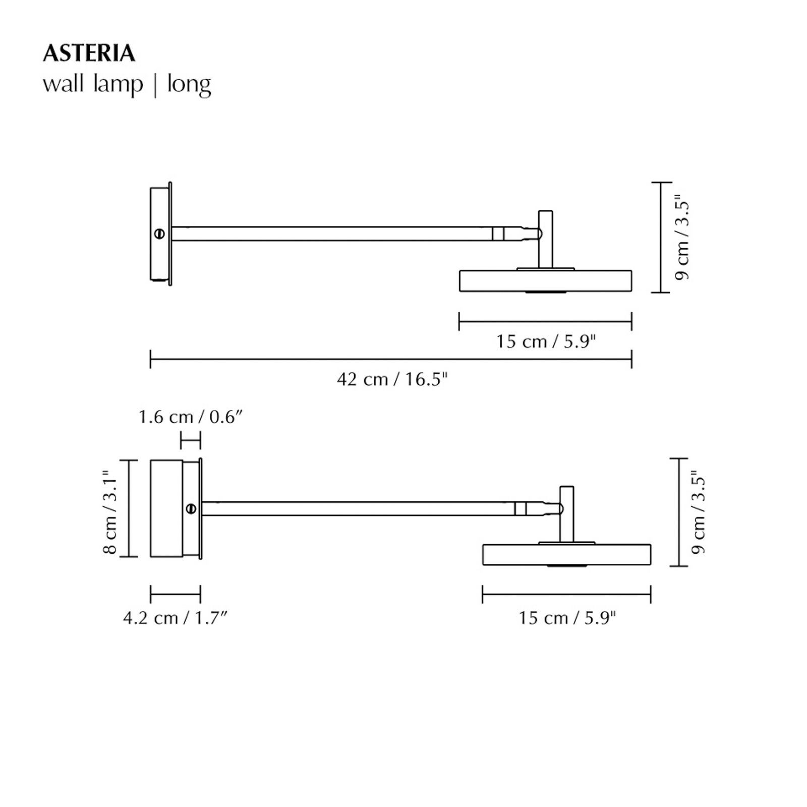 Asteria LONG HW Candeeiro de parede LED aço polido 45 cm - UMAGE