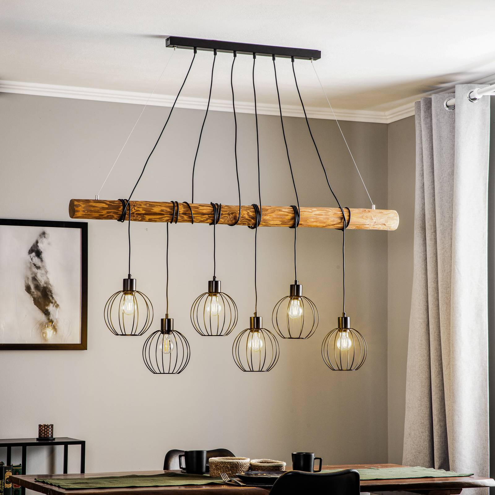 BRITOP Suspension Karou à 6 lampes pin brune