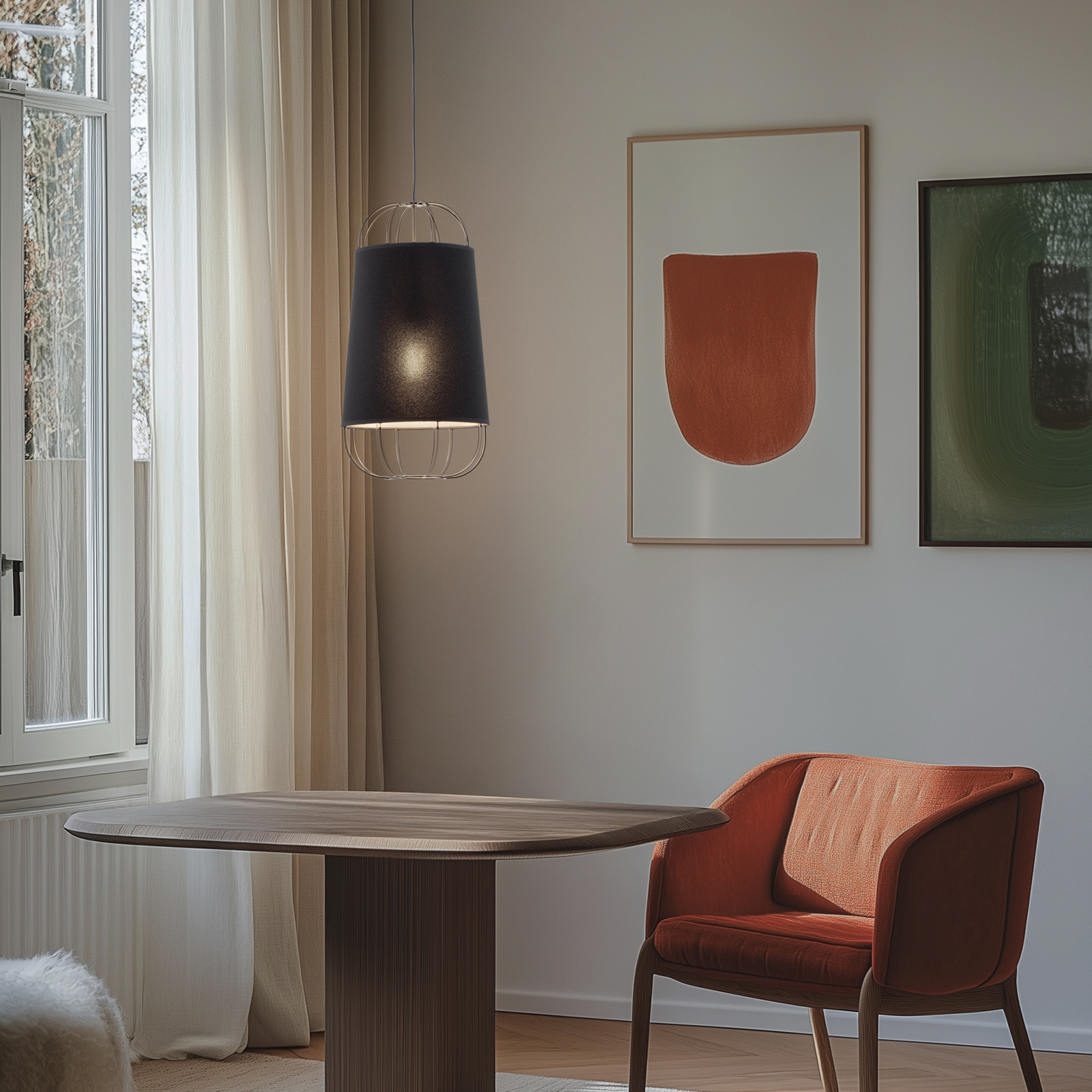 Hengelampe Lantern small, tekstil, metall, svart Hengelampe Lantern small, tekstil, metall, svart