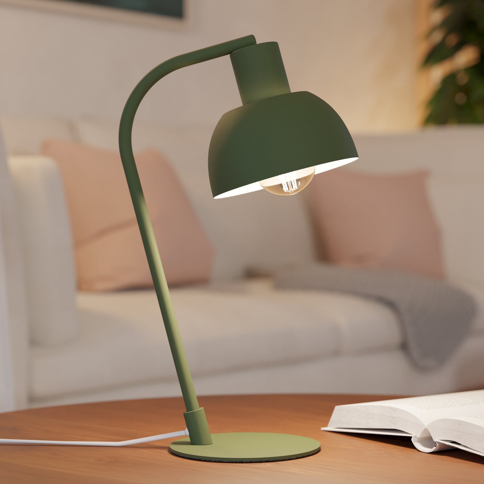 Stolová lampa Cazalilla, zelená, kovová, E27, výška 41,3 cm