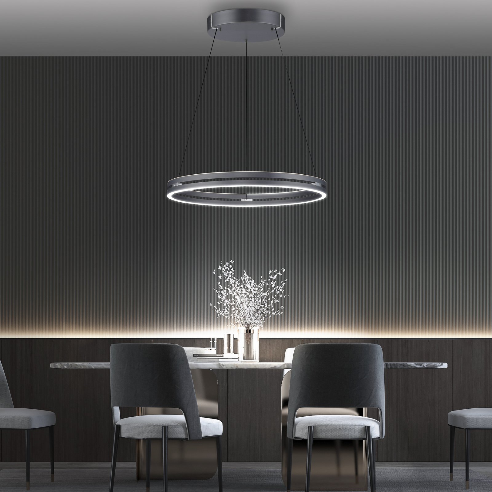 PURE LED-riippuvalaisin E-Loop, harmaa, Ø 70 cm, alumiini, CCT