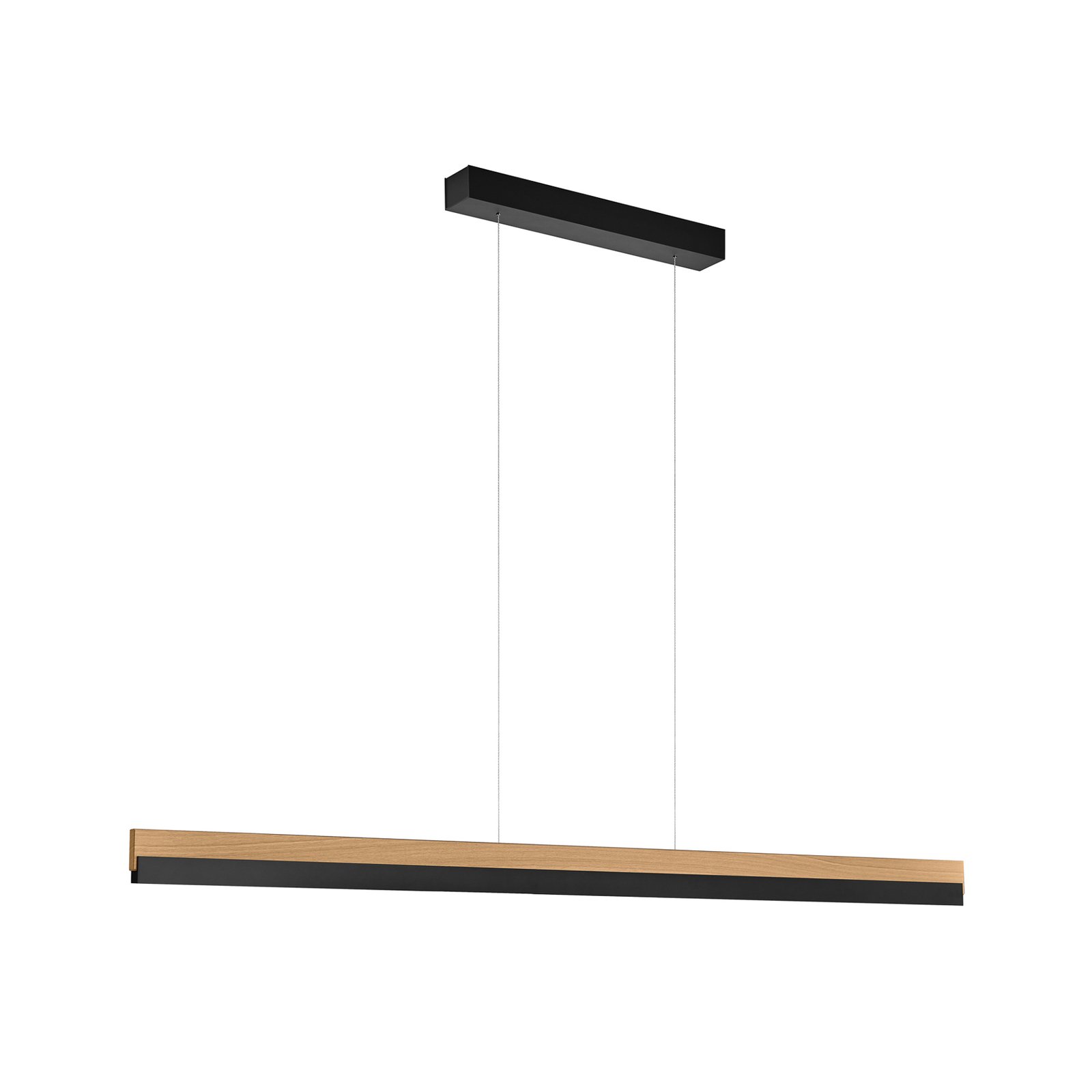 Quitani LED hanging light Keijo, black/oak, length 143 cm
