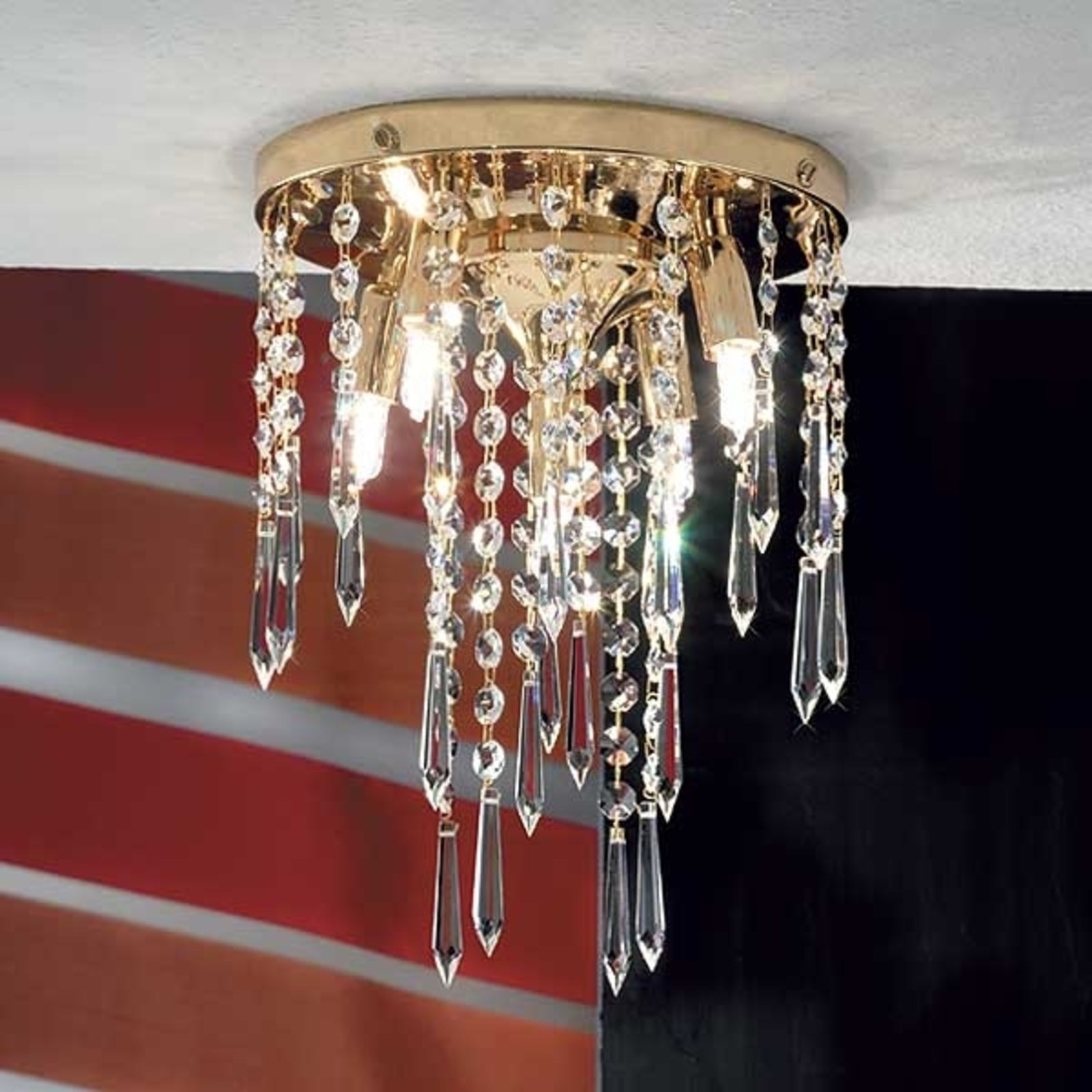 Orion Phoebe Ceiling Light Five Bulbs Gold-Plated, for Living / Dining Room, Solid brass, crystal, G9, 25 W, energy efficiency: D, H: 30 cm