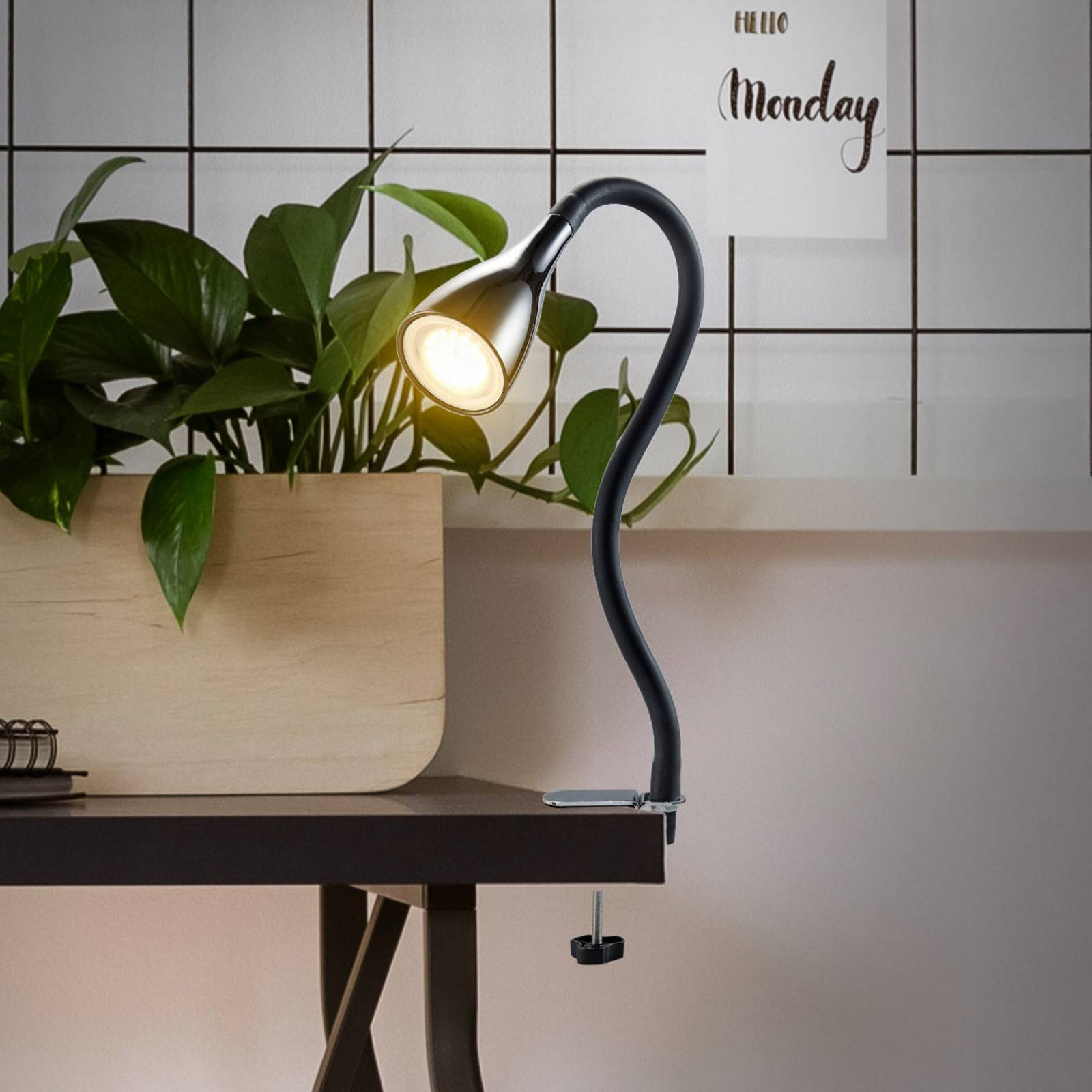 B.K. Licht Lampe à pince Lauri, noire, à intensité variable, GU10 LED 3 000 K