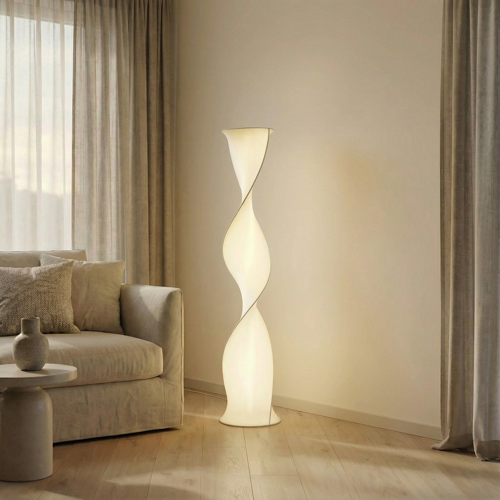 Lampadaire LED Lucande Novelle, blanc, CCT, hauteur 137 cm