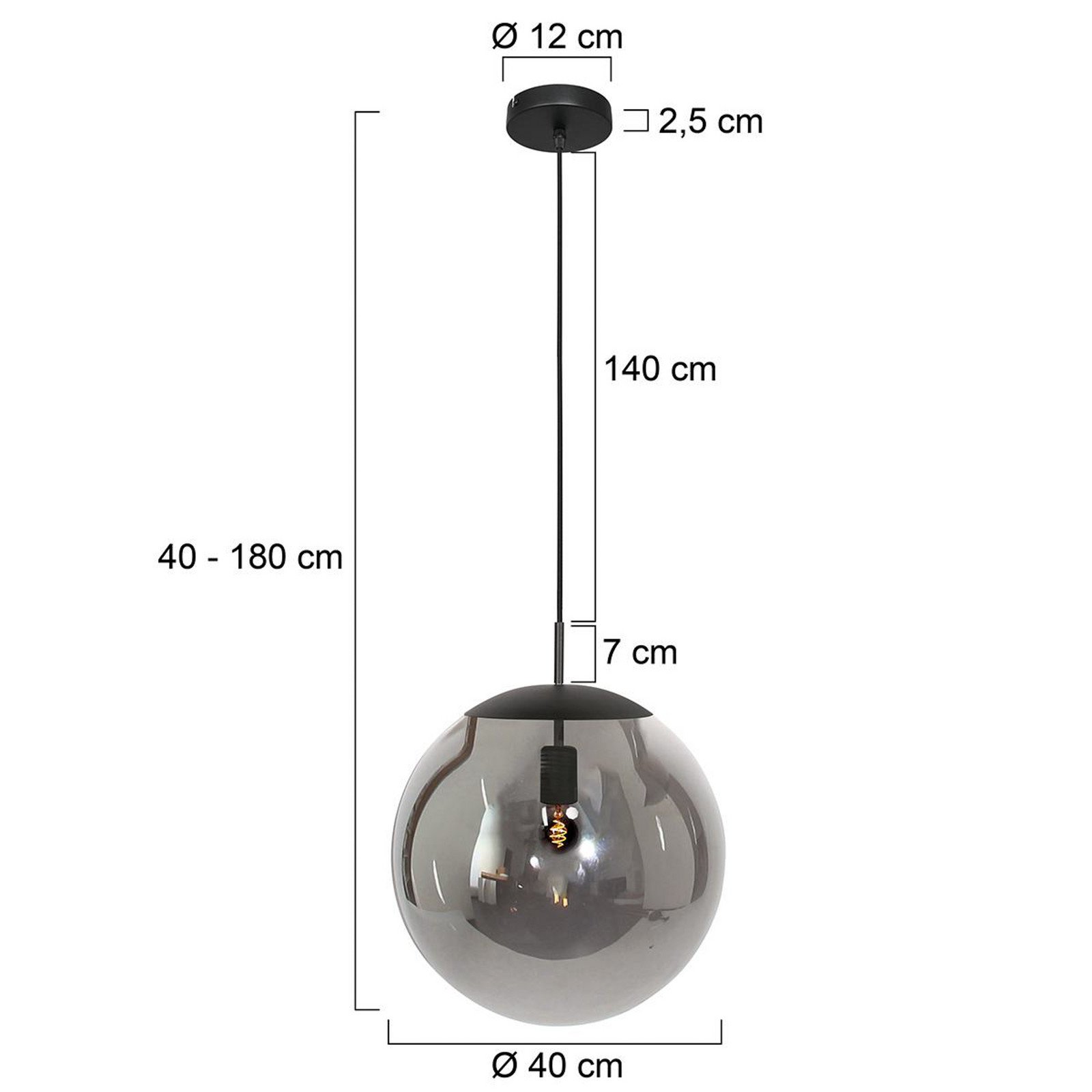 Steinhauer Lampă suspendată Bollique negru Ø 40 cm sticlă 1 bec sferică - Camera de zi / sufragerie - negru gri fumuriu