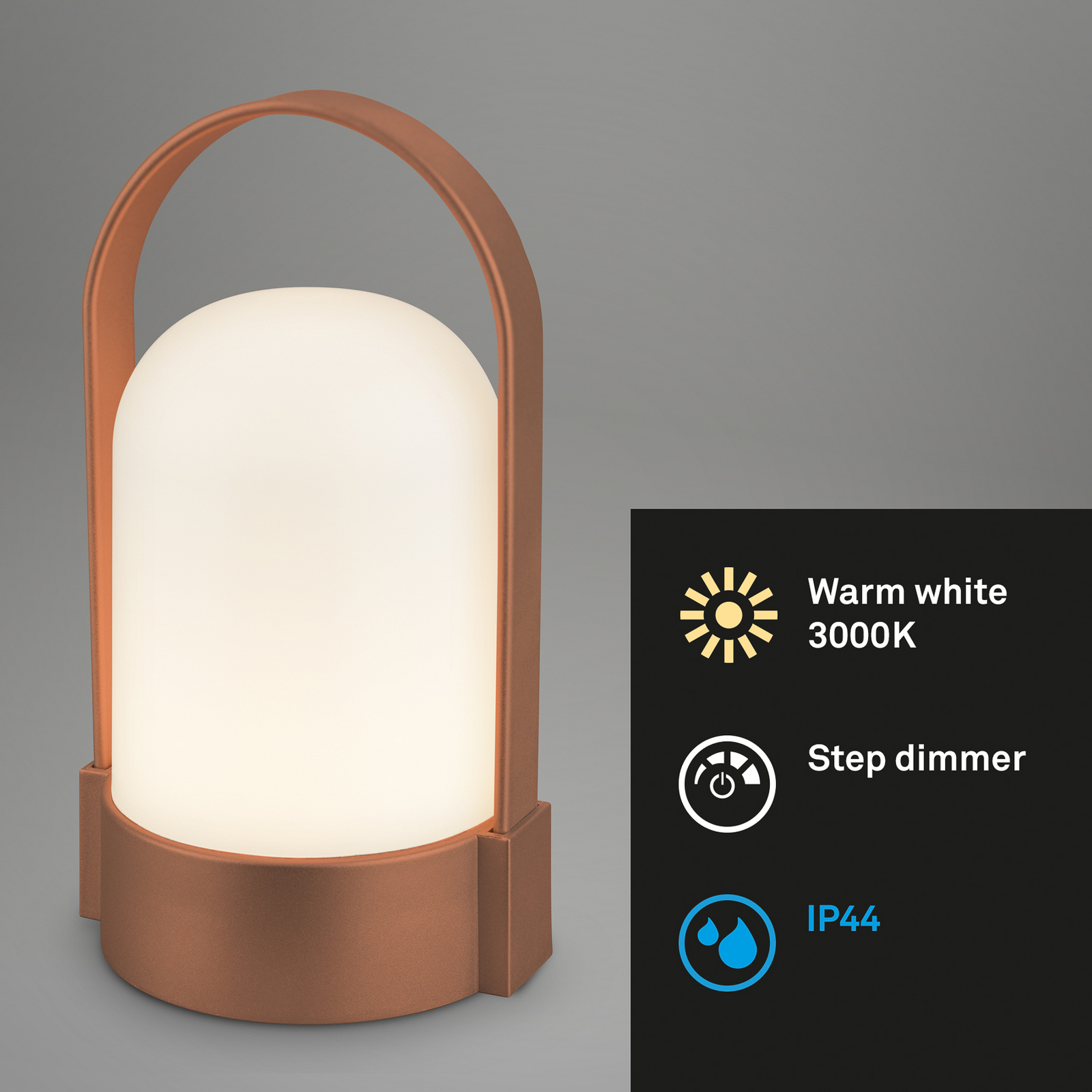 LED-Akku-Tischlampe ASA, kupferfarben, Höhe 15,5 cm, IP44