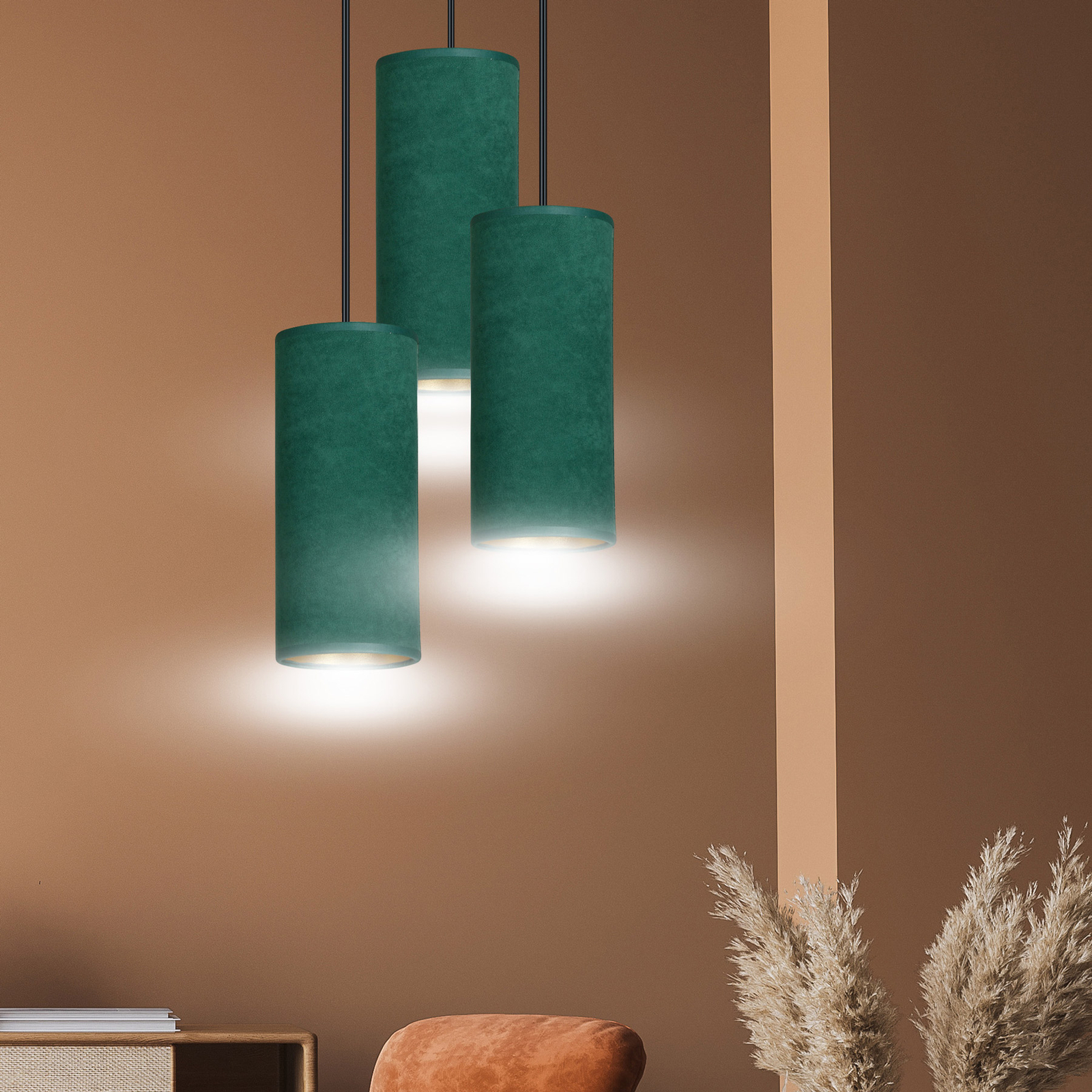 Lampa wisząca Joni, tkanina 3-pkt. okrągła zielona