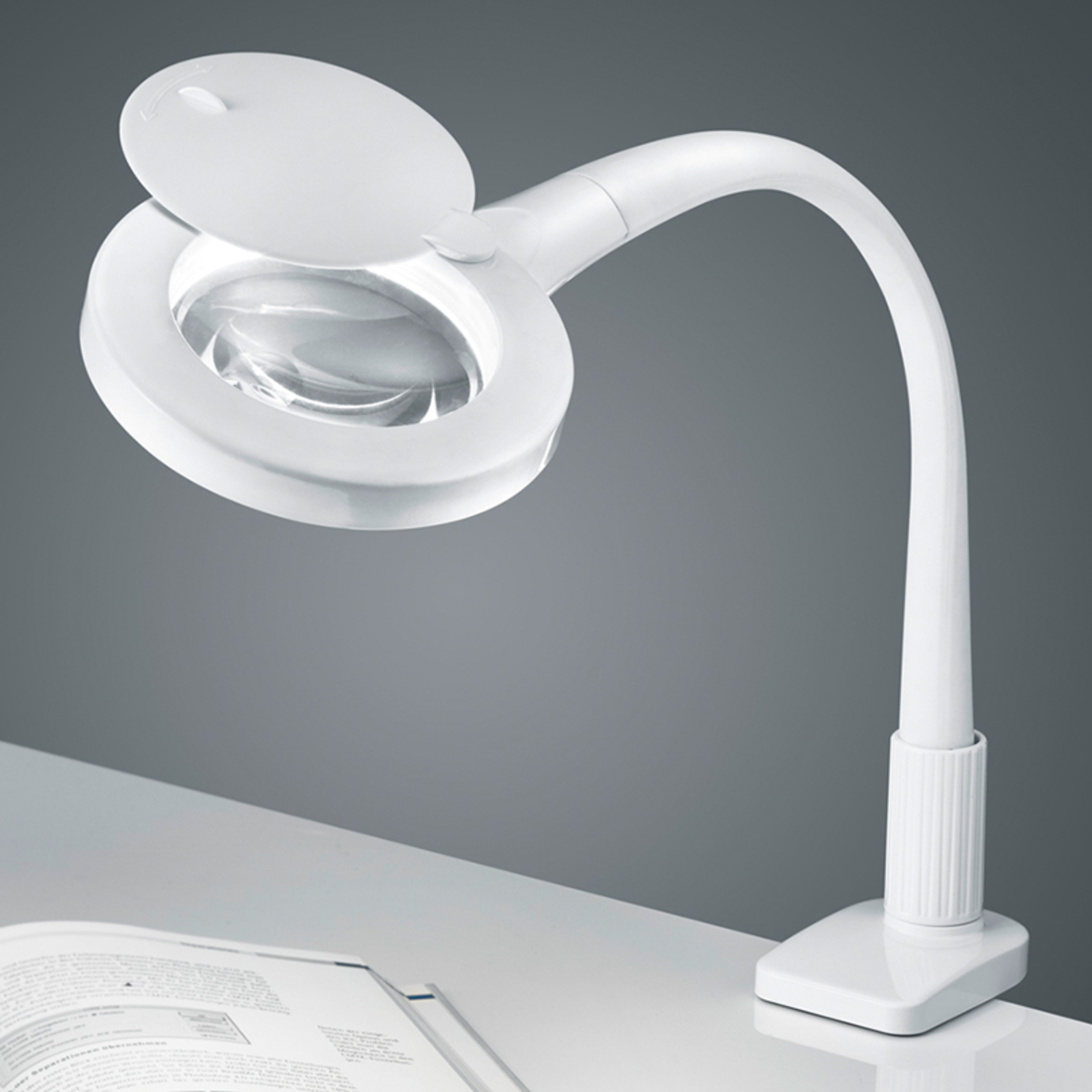 Trio Lighting In white - LED magnifying clip-on light Lupo, for Living / Dining Room, plastic, 5 W, energy efficiency: A+, H: 35 cm