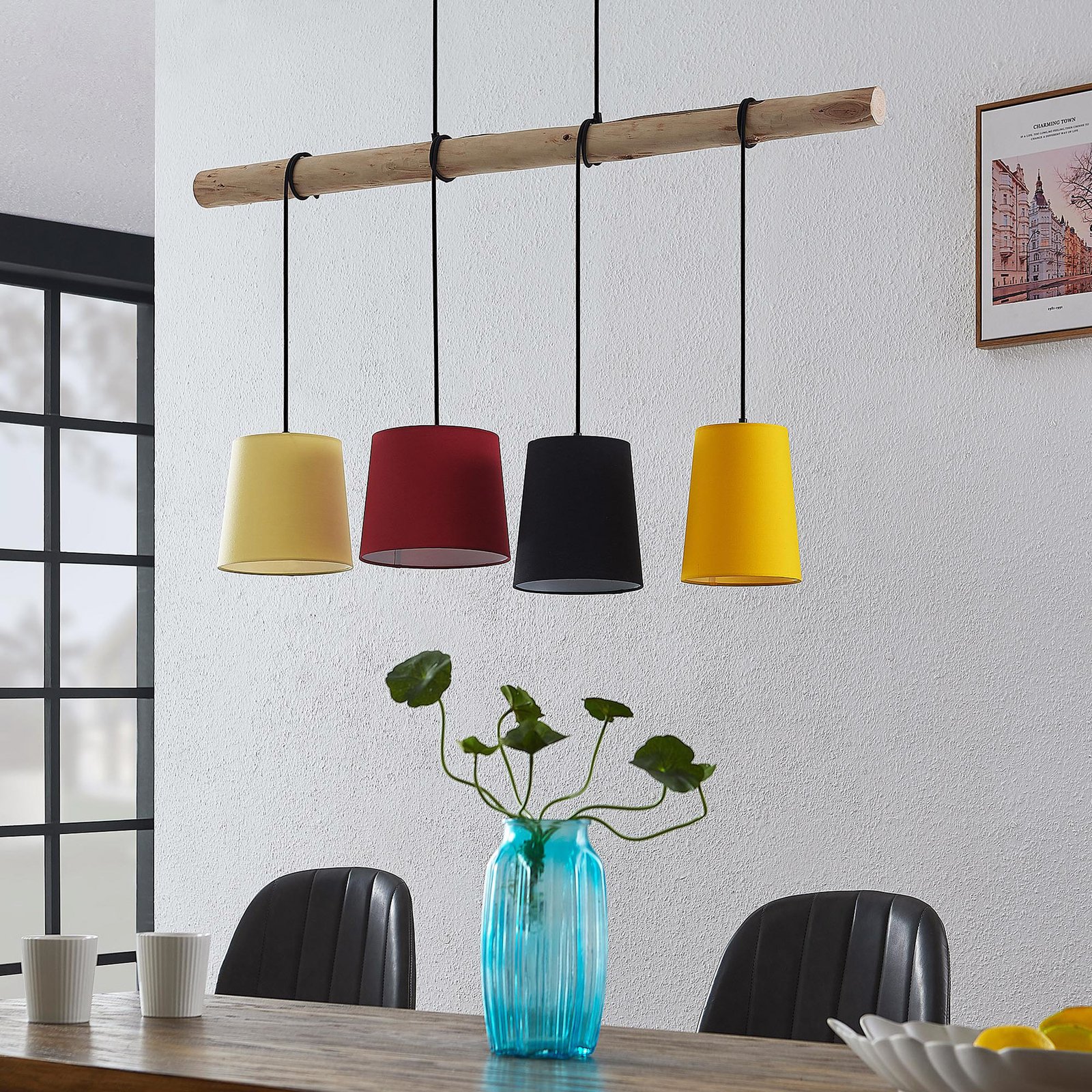 Lindby Hinai hængelampe, sort, rød, gul
