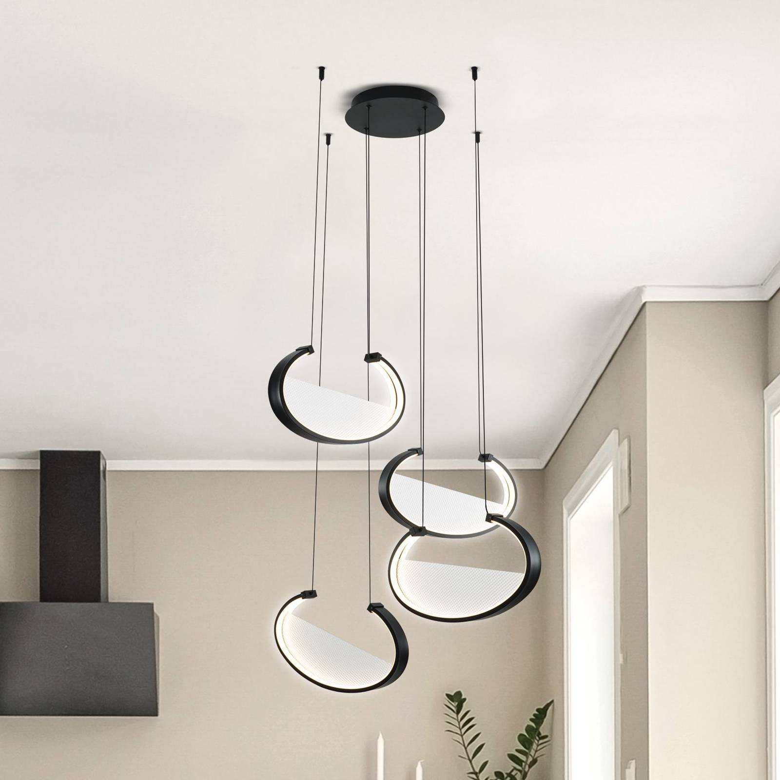 Żyrandol LED Adele, Ø 75 cm, czarny, metal, 4-punktowa