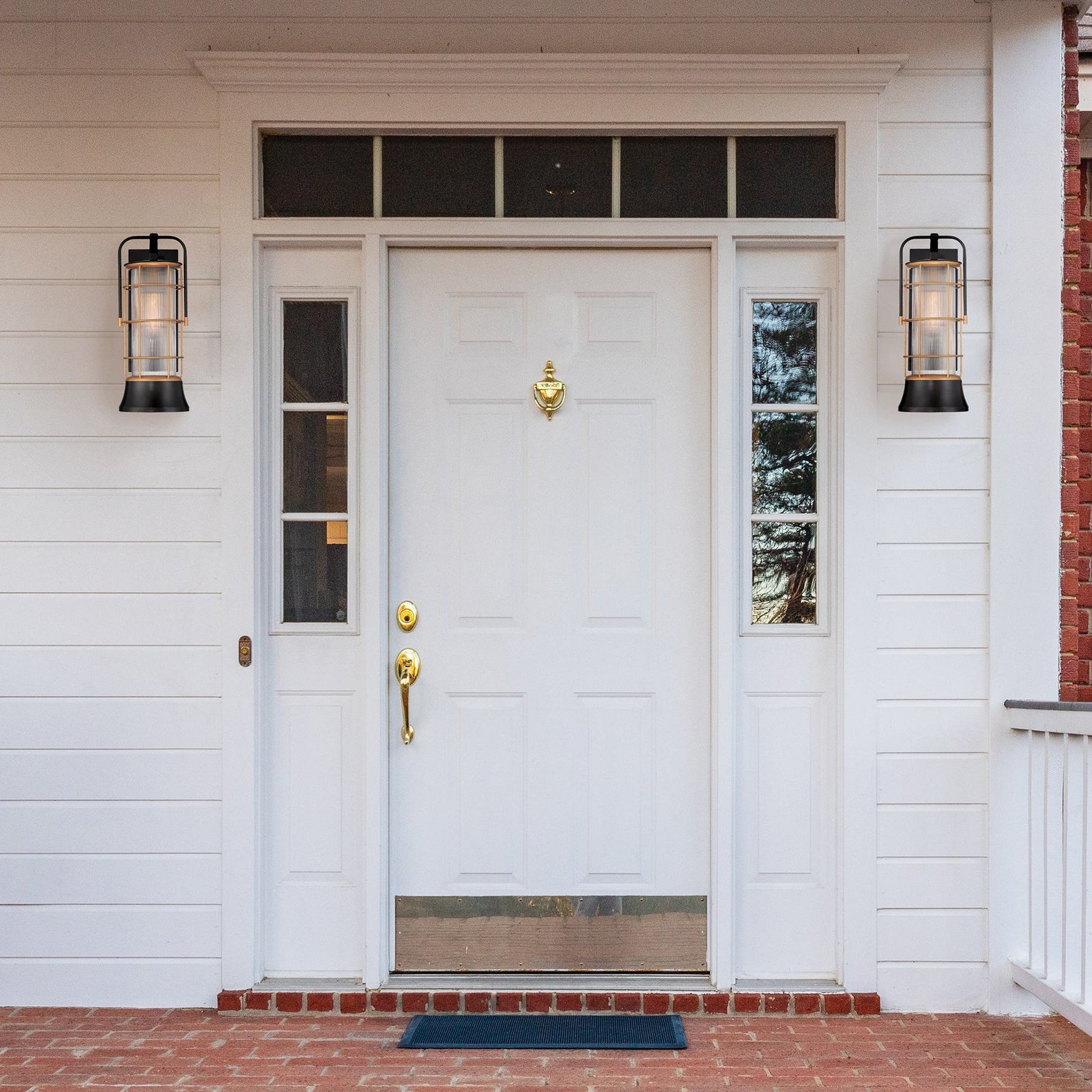 Aplique de exterior RIVAMAR, altura 41 cm, negro/dorado, IP44 E27