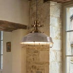 Hanglamp Astel, grijs, Ø 41 cm, metaal, antiek messing detail