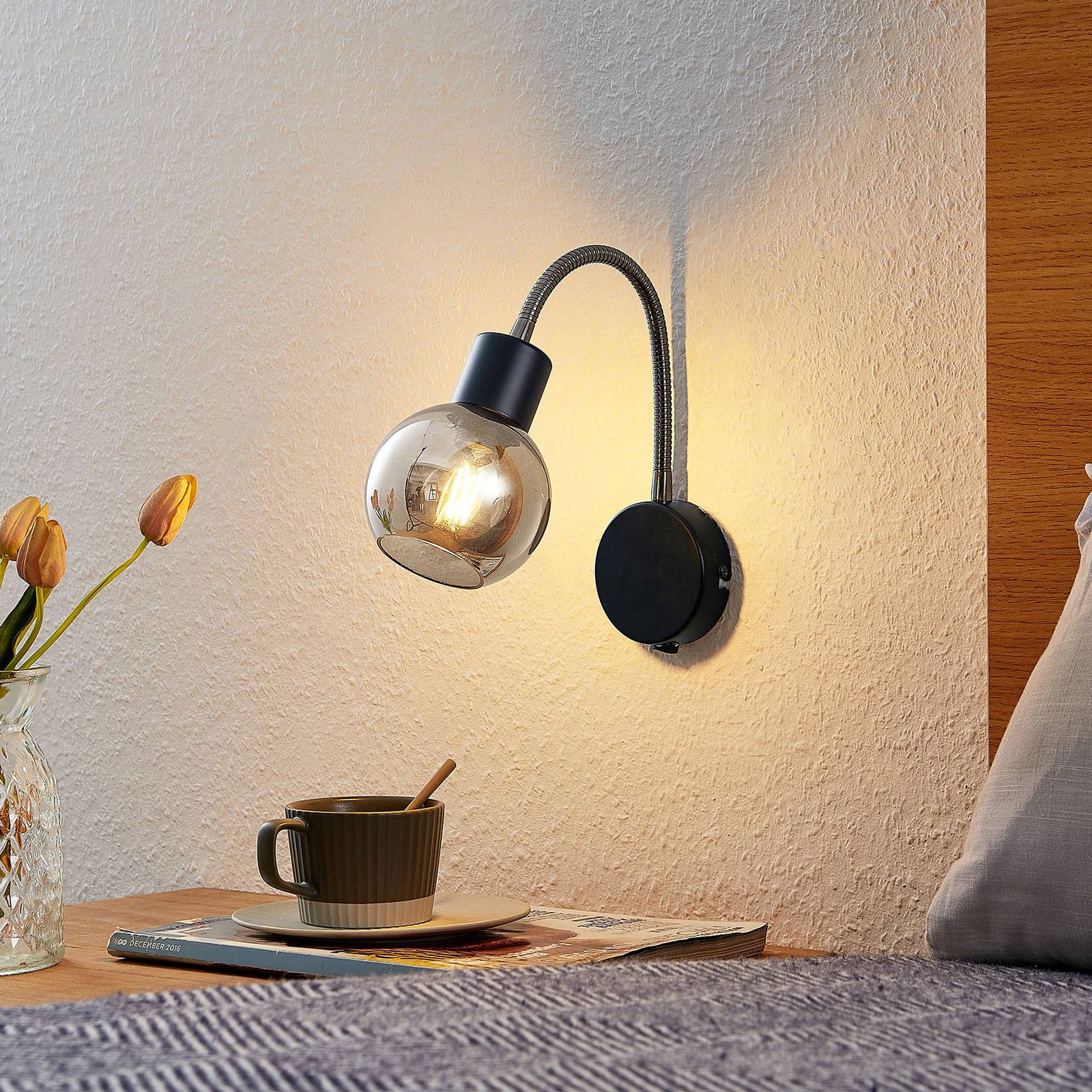 Photos - Chandelier / Lamp Lindby Lioma wall light with flex arm, black 