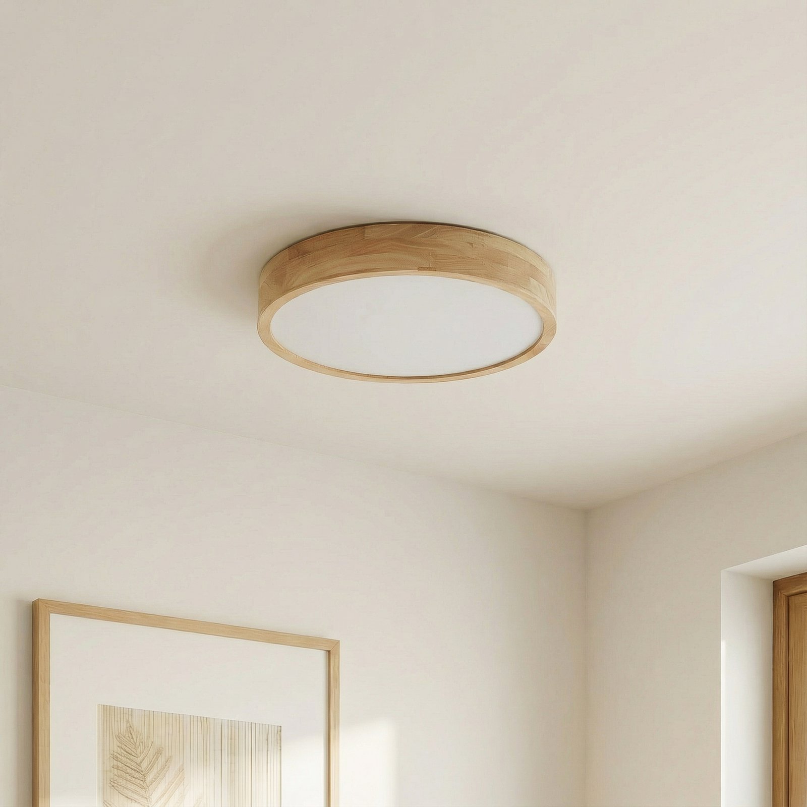 Lindby plafondlamp Tanju, Ø 60 cm, 5-lamps, eikenhout, E27