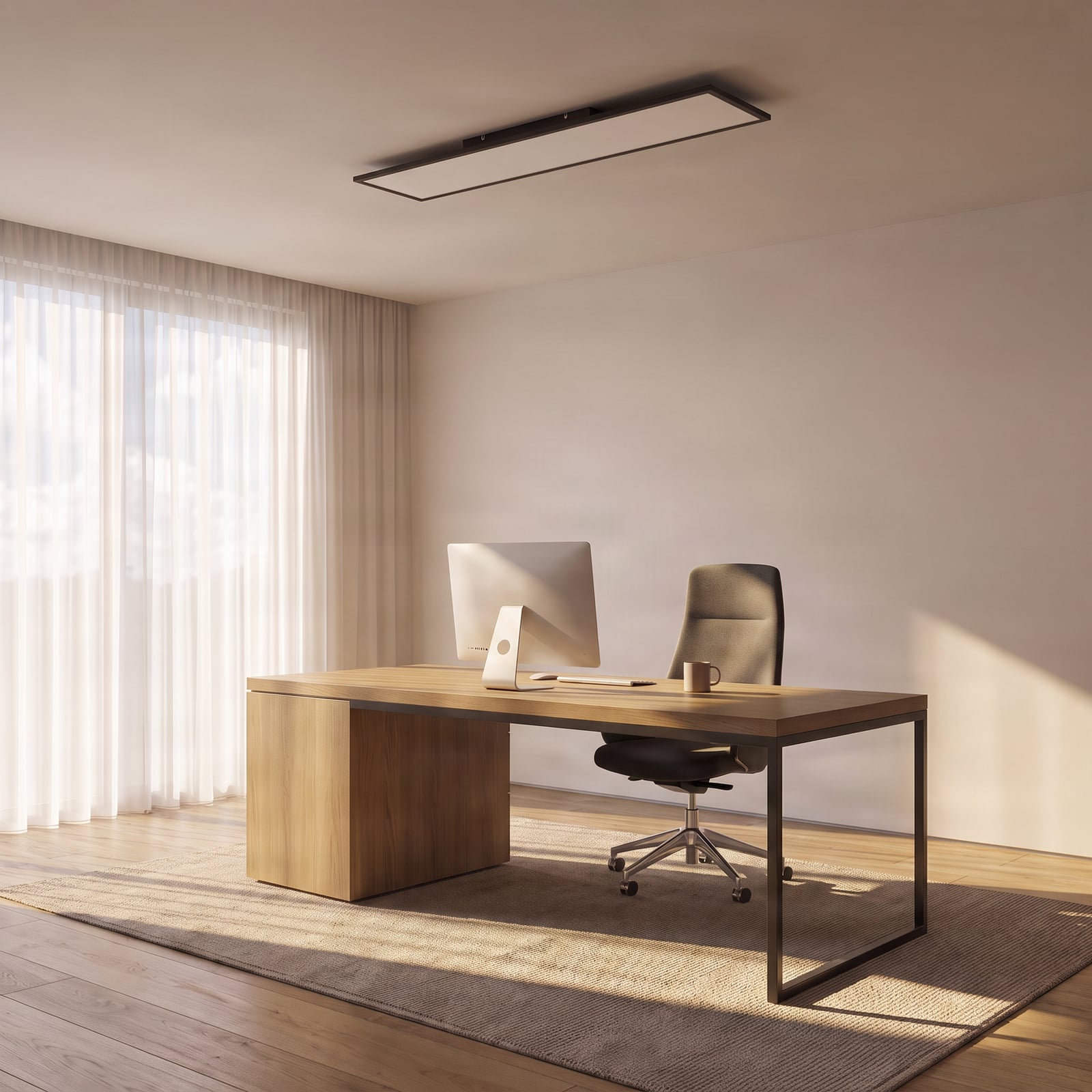 Lindby LED-Panel Lamin, schwarz, 120cm, CCT, dimmbar, Remote