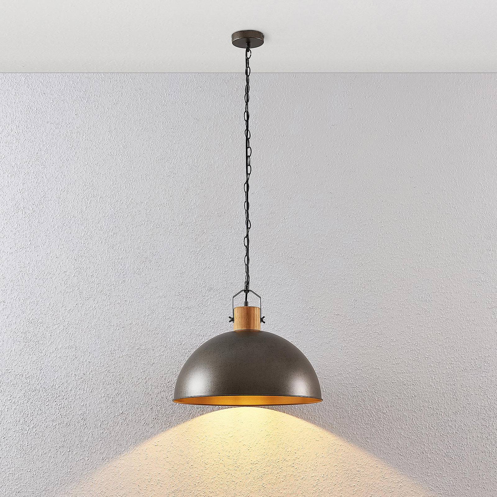 Lampa wisząca Lindby Holgar, zielona, drewno, metal, Ø 45 cm, E27