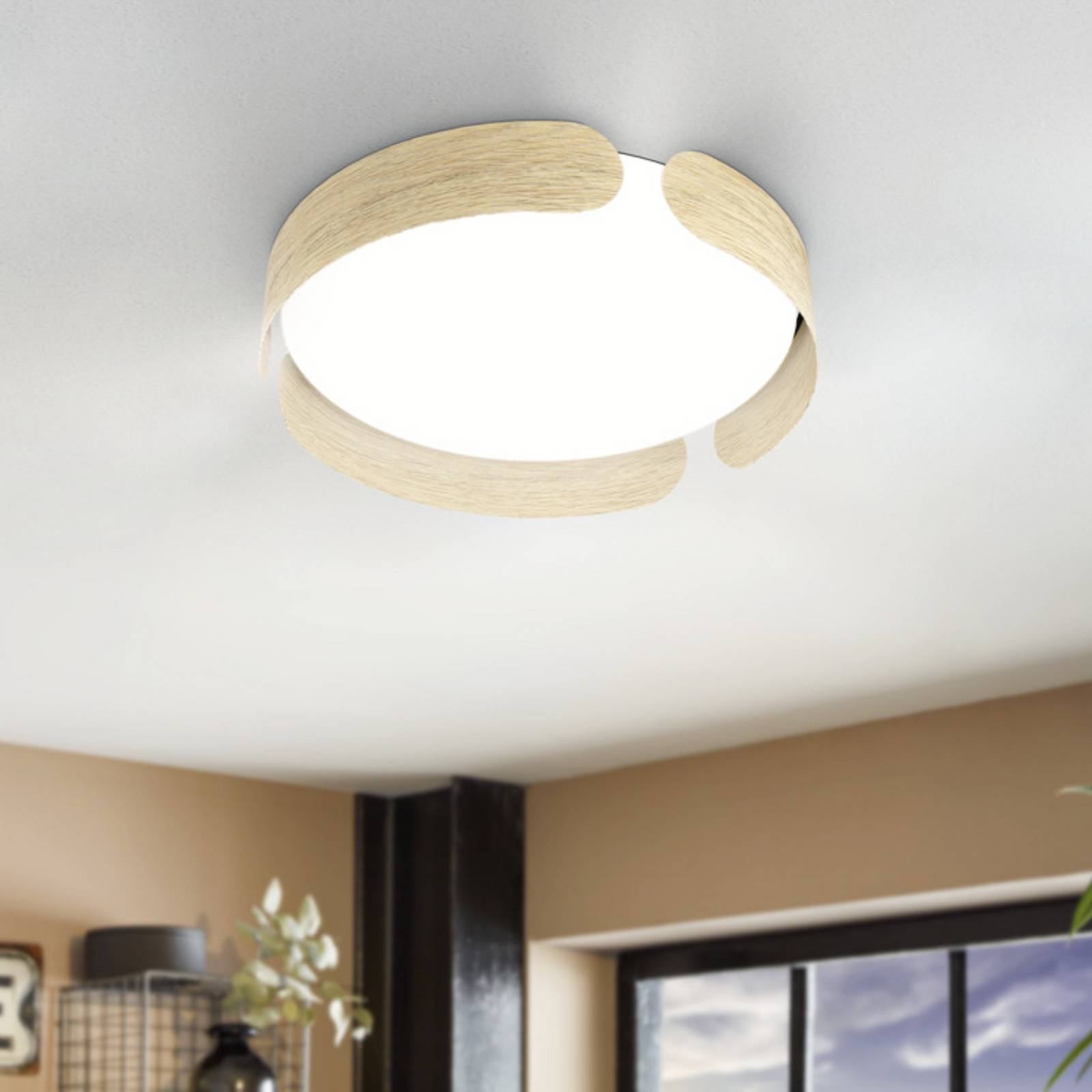EGLO LED plafondlamp VALCASOTTO, hout, Ø 37 cm, 3.000 K
