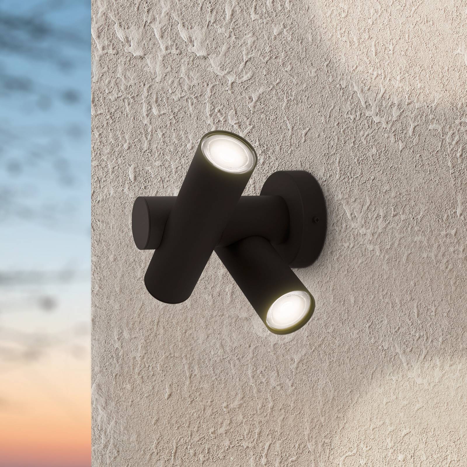 EGLO Applique murale LED Fossignano, hauteur 25 cm, noir, métal à 2 lampes.