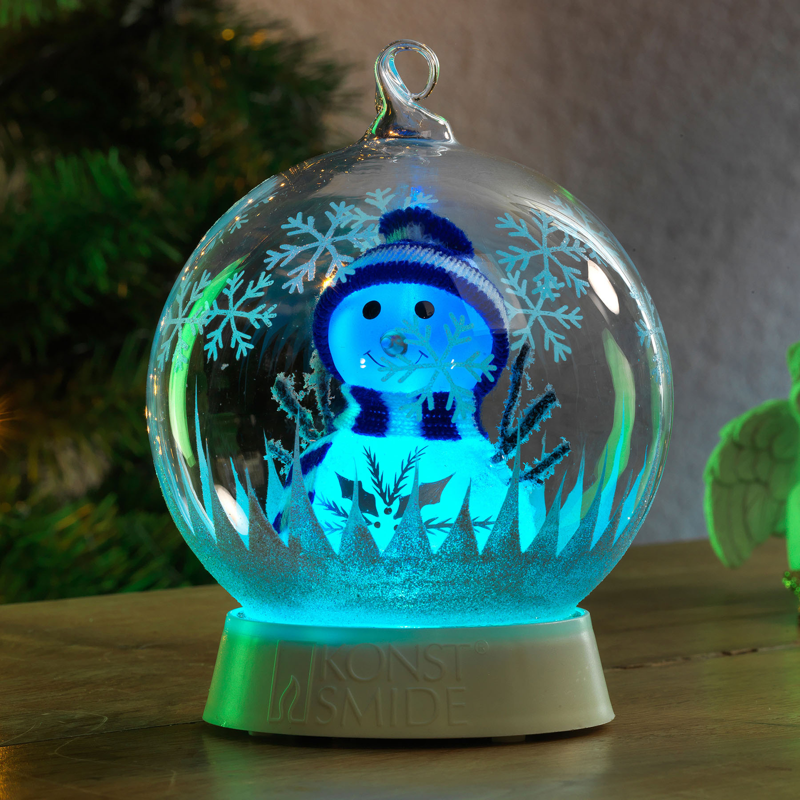 Boneco de neve de bola de vidro com luz decorativa LED