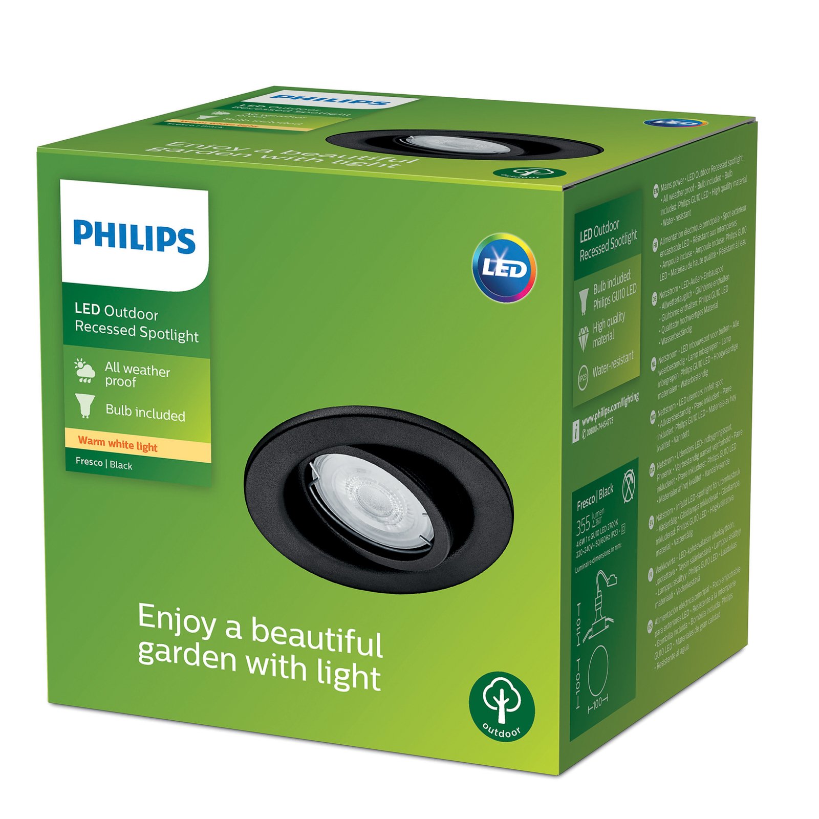 Einbaulampe Fresco, schwarz, Edelstahl IP23 GU10-LED - Philips