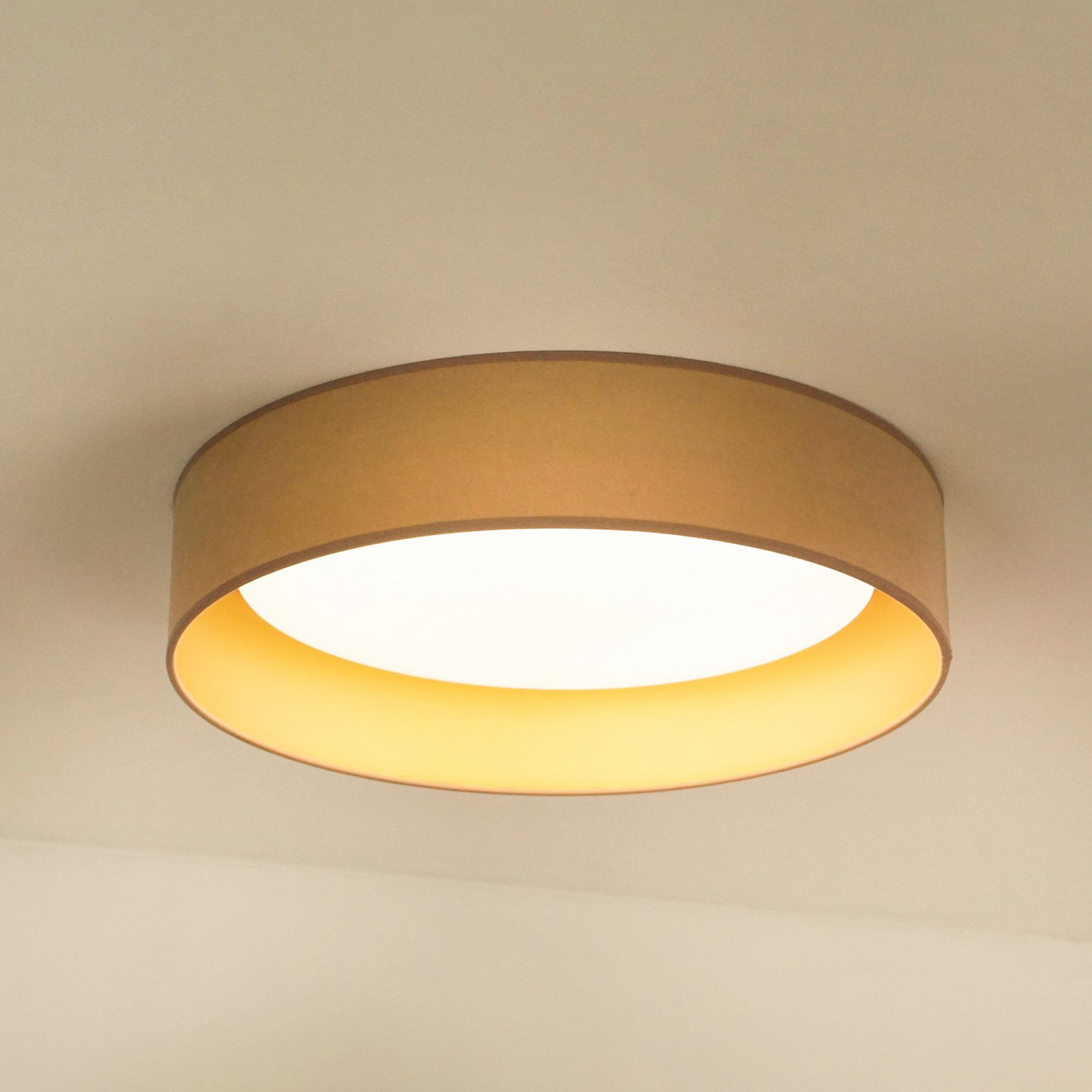 LED griestu gaisma Plafond, samts, smilškrāsas/zelta, audums, Ø 45 cm,3