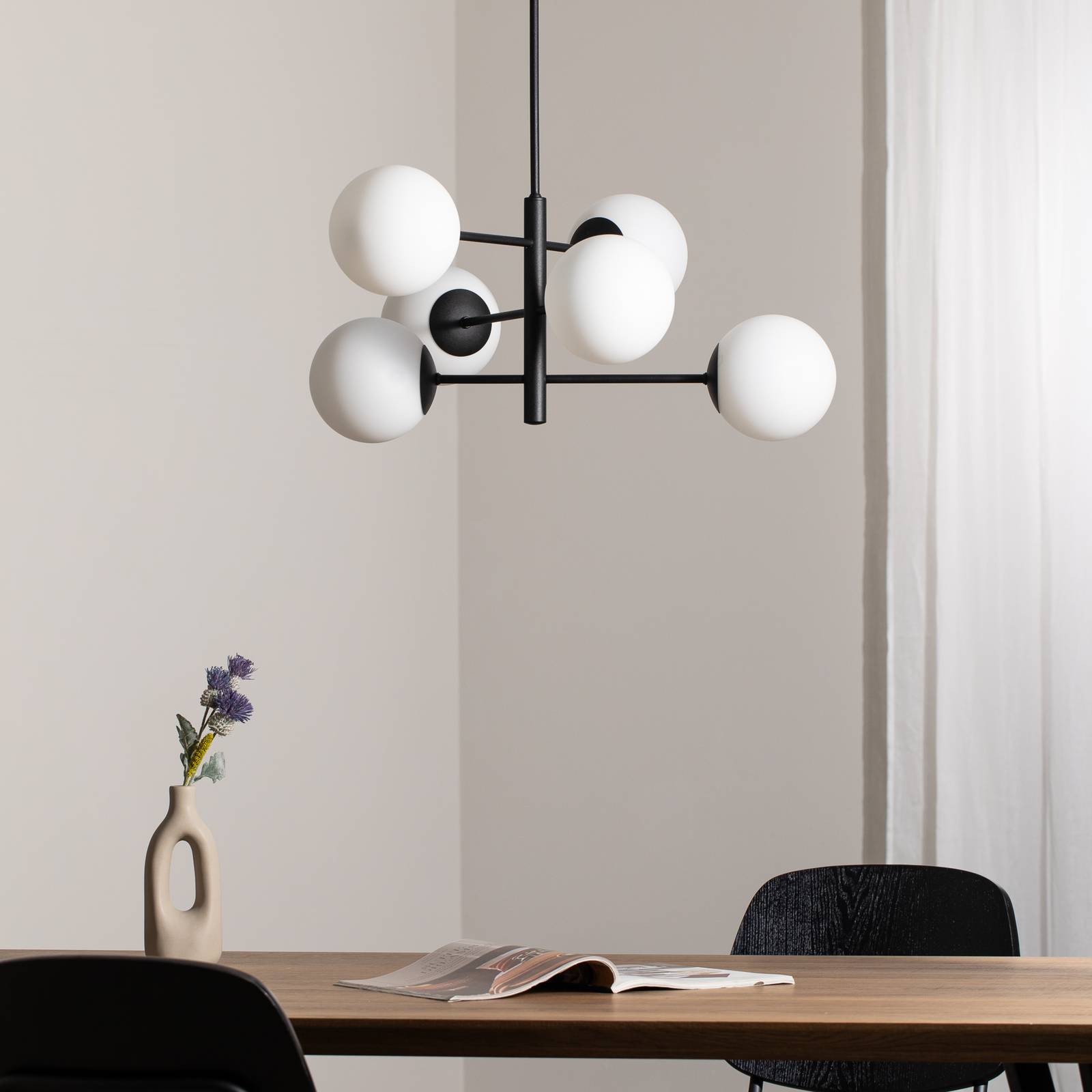 Lampa wisząca Aurora, czarna, Ø 60 cm, 6-punktowa, szkło, E14