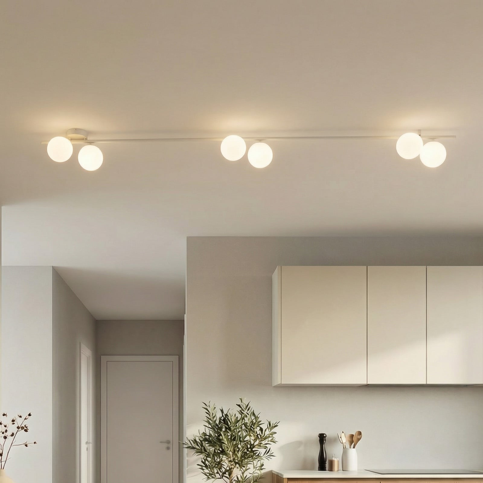 TK Lighting Plafonieră Imelo crem 6 becuri sticlă lungime 200 cm - dormitor - crem alb