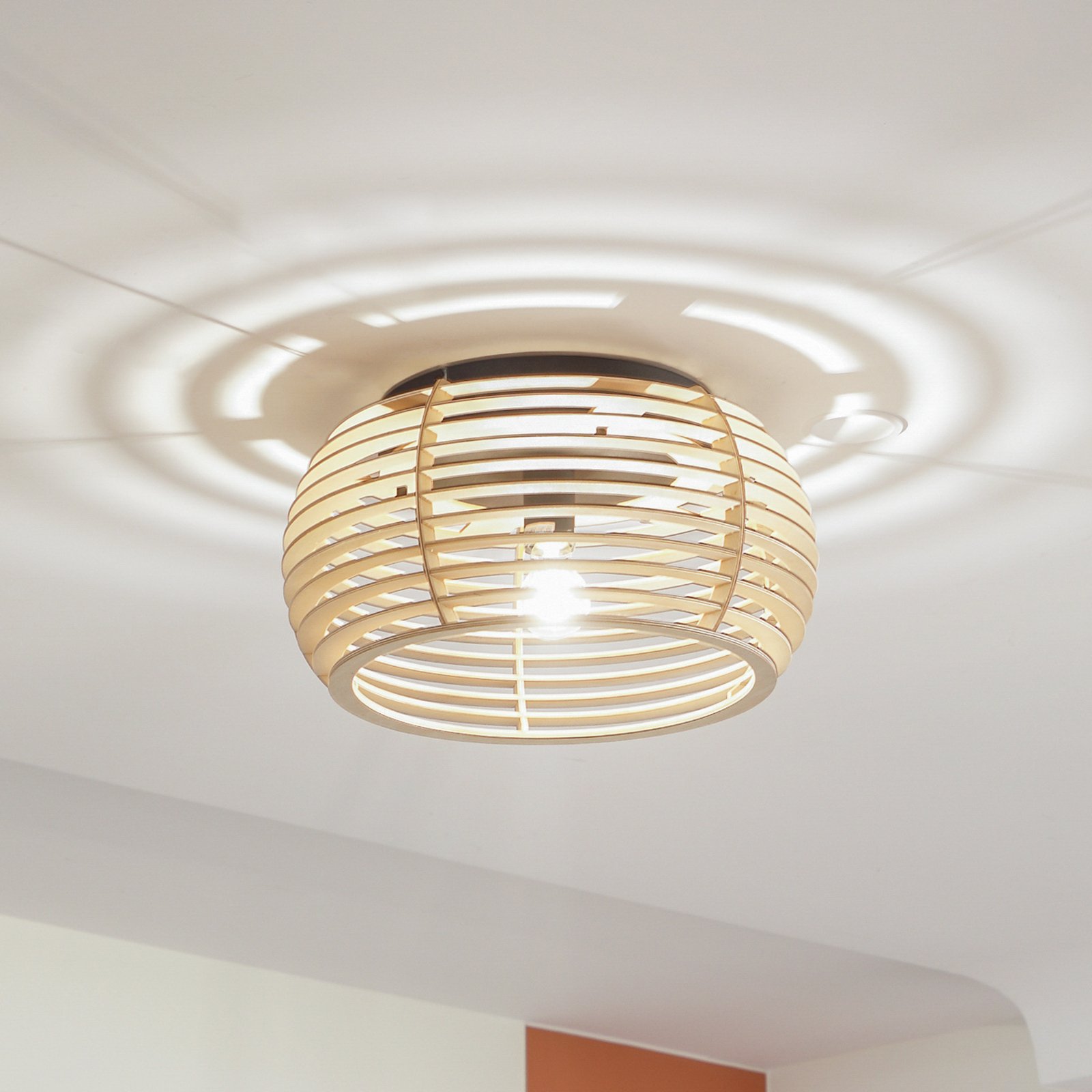 Lindby Ediz plafondlamp, 1-lamp, E27, hout, Ø 44,4 cm