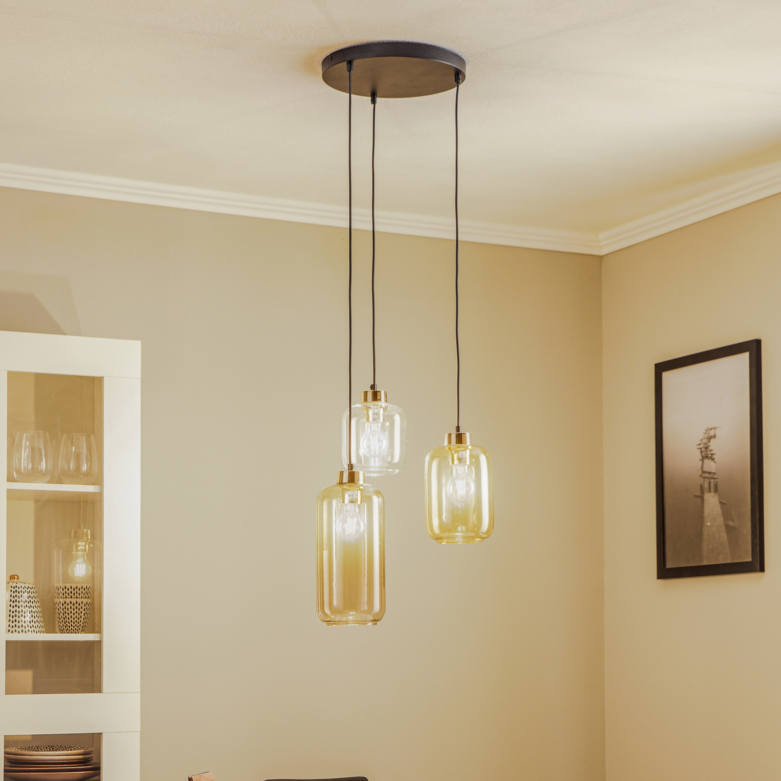 Marco Brown hanglamp, 3-lamps, helder/bruin