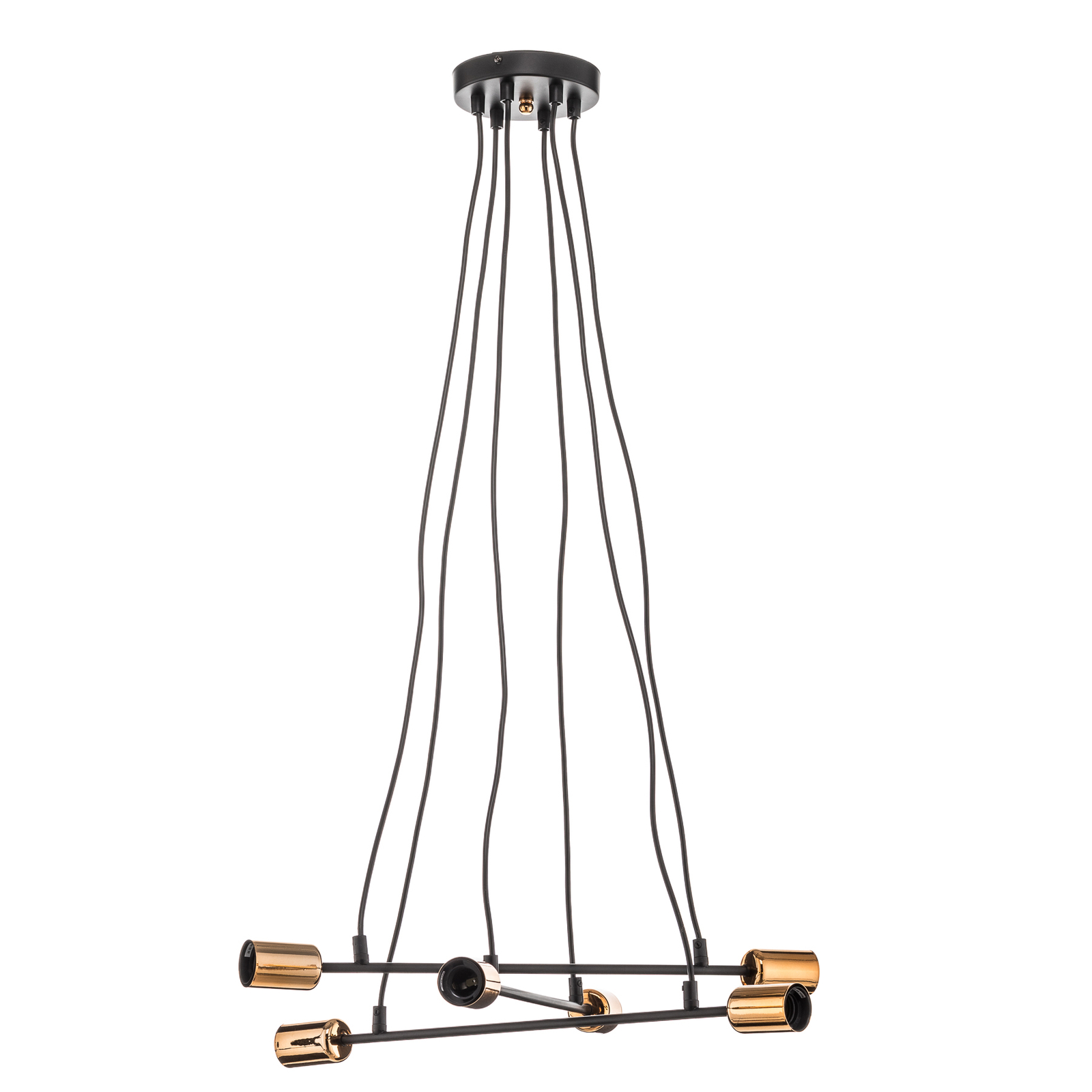Bravo hanging light 6-bulb, copper details, black