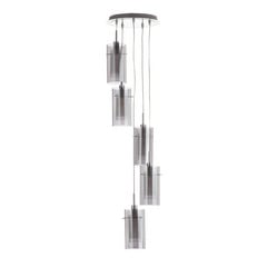 Lámpara colgante Duo 2, vidrio humo/cromo 5 luces