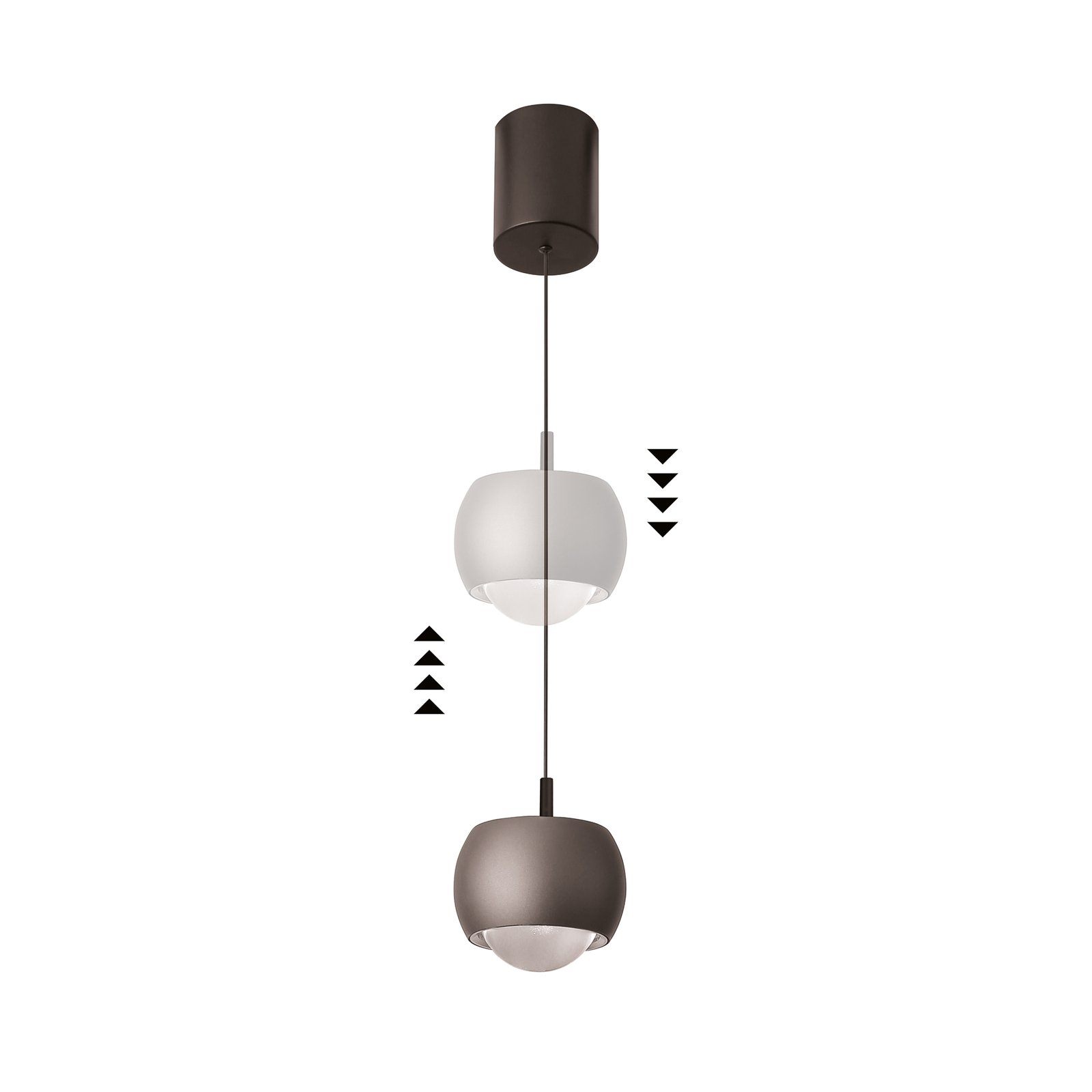 Roller Lámpara colgante LED, café, regulable en altura, lente de cristal