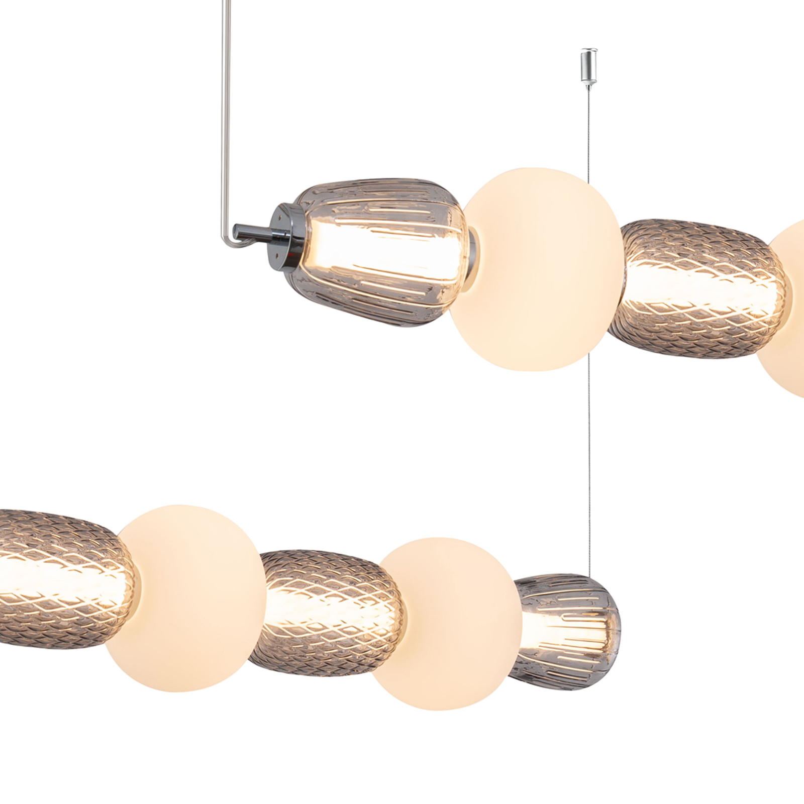 LED hanging light Caro, glass grey-transparent/opal length 110 cm