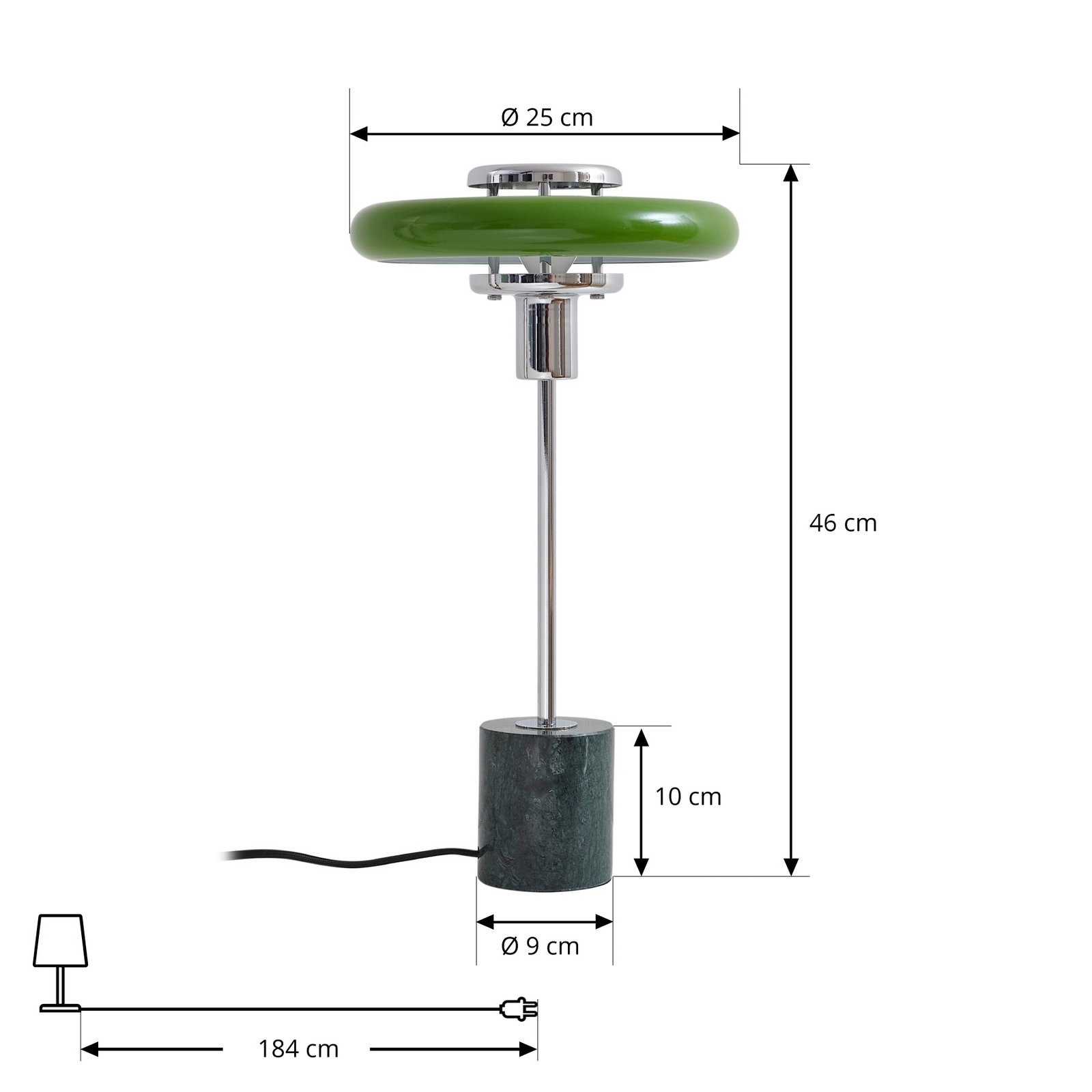 Lindby Tischleuchte Branford, 46 cm, grün, Metall/Marmor