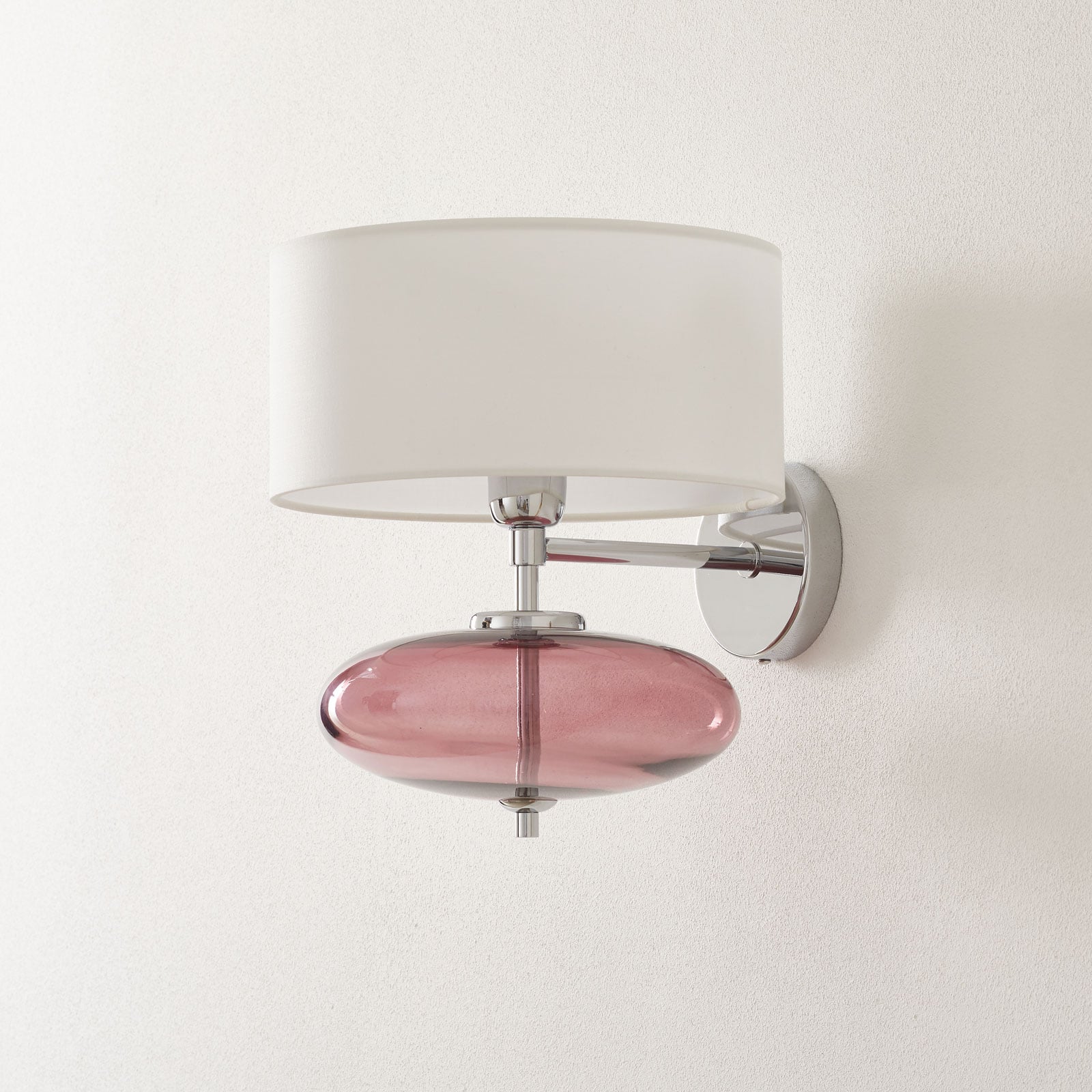 Ailati Show Elisse wall light magenta glass element, for Living / Dining Room, fabric, glass, metal, E27, 70 W, energy efficiency: A++, W: 27 cm, H: 30 cm