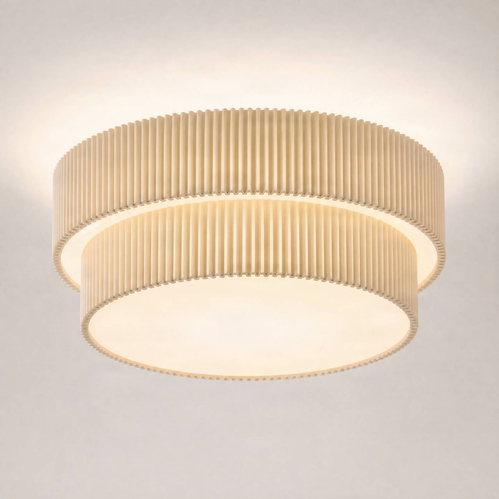 Lampa sufitowa Lindby Tazia, Ø 50 cm, kolor naturalny/biały, len