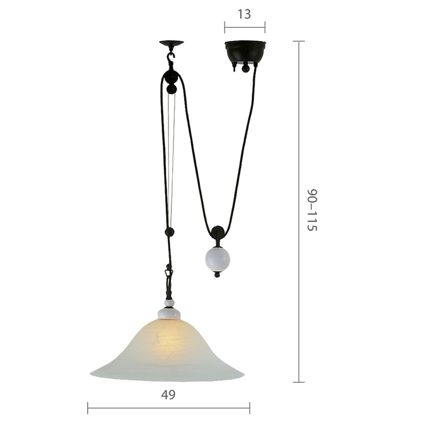 Menzel Provence La Maison pendant alabaster Ø 49cm, for Living / Dining Room, glass, iron, ceramics, E27, 60 W, energy efficiency: A++