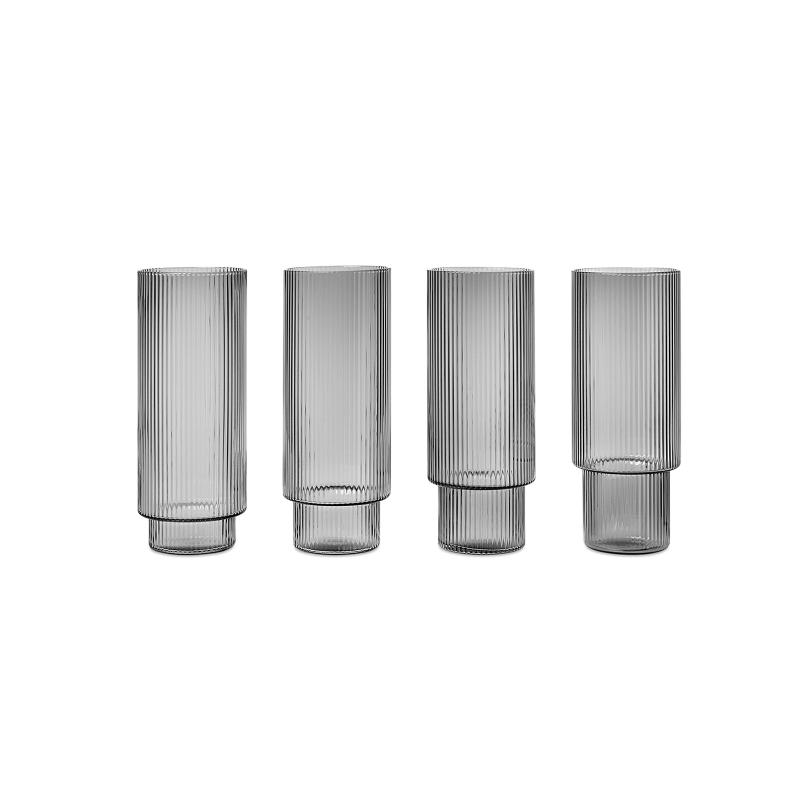 ferm LIVING Longdrinkglas Ripple, grau, 300 ml, Glas, 4er